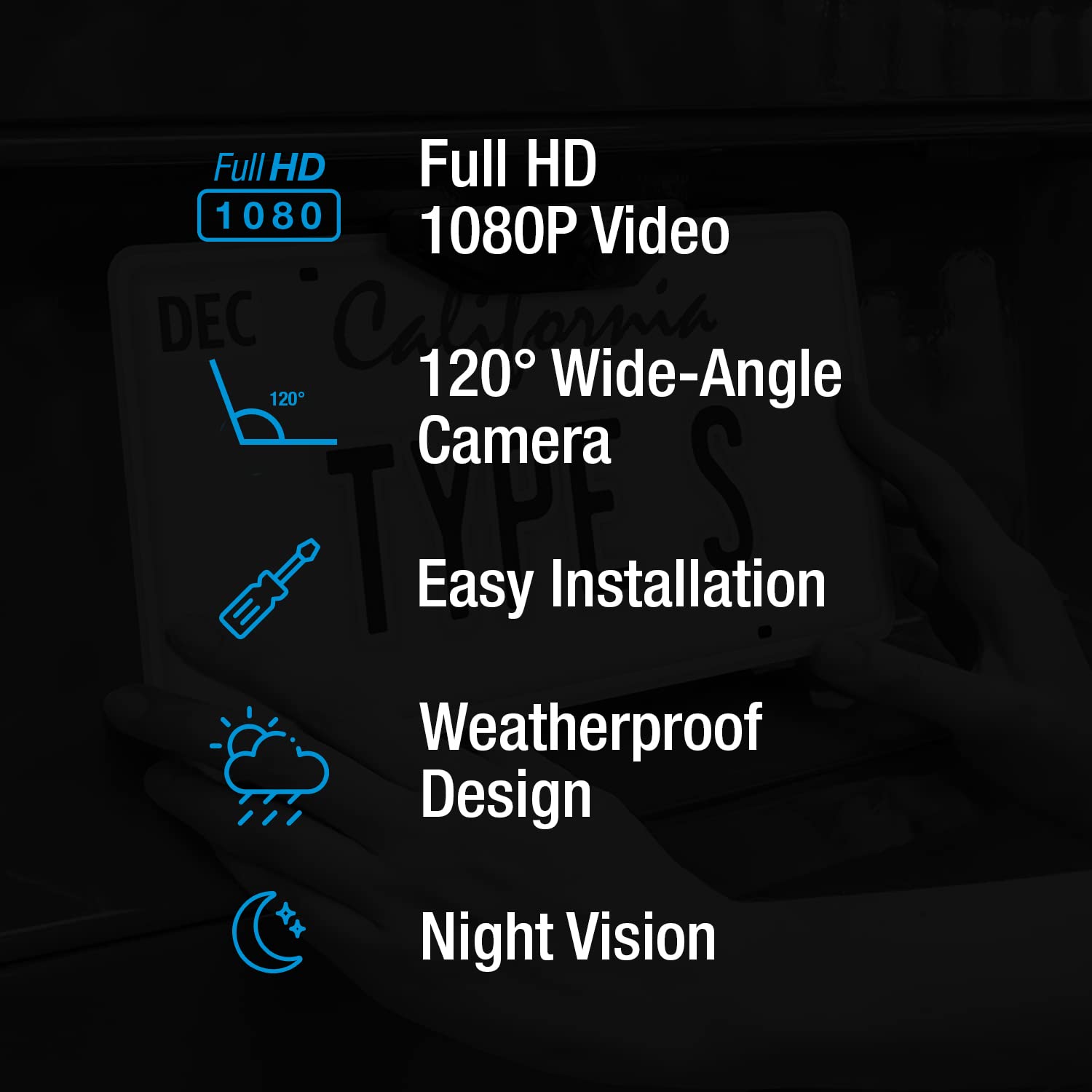 Type S Touring Items Backup Cameras With Hardwire Connection, 1080P Hd Monitor, 120 Degree Wide Angle, Waterproof, Night Vision,