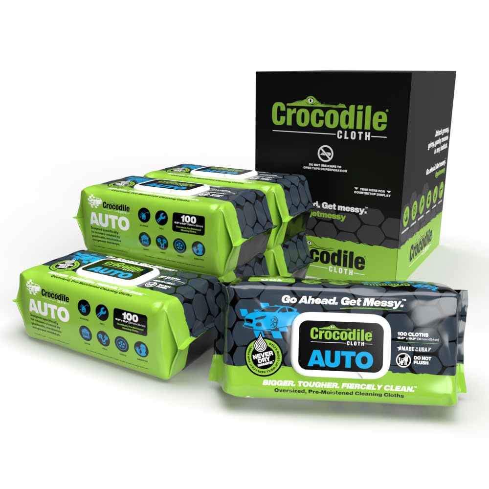 Crocodile Cloth Auto Cleaning Wipes - Car Engine Degreaser, Body Detailing, Tires Cloth Wipes - Cut Through Grease, Oil, And Adh