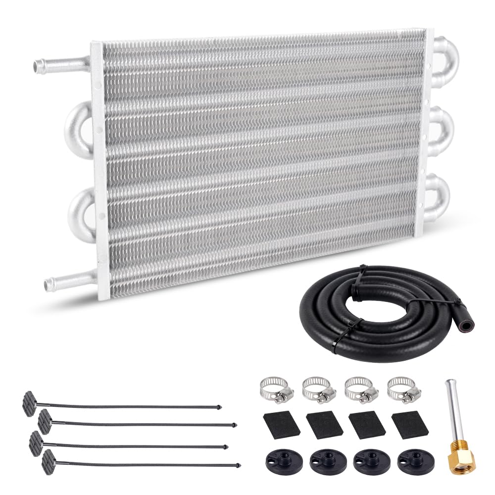 Bartoo Universal 5/16'' Transmission Oil Cooler Kit, Aluminium Alloy 6 Pass Tube And Fin Oil Cooler Kit(Sliver)