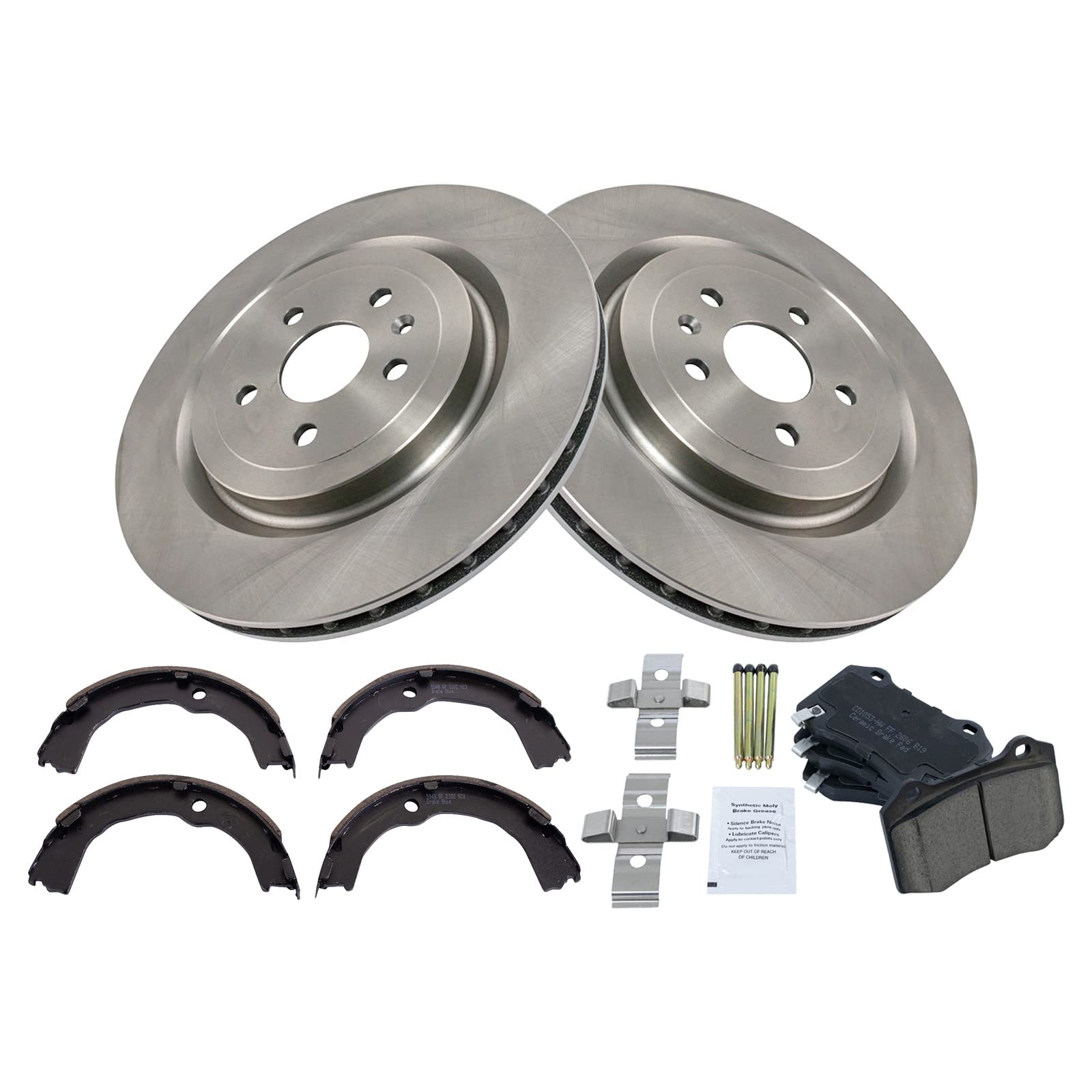 Trq Rear Brake Pad & Rotor Kit Brake Pads Brake Rotor Parking Brake Shoe Set Ceramic Compatible With 2009-2014 Cadillac Cts