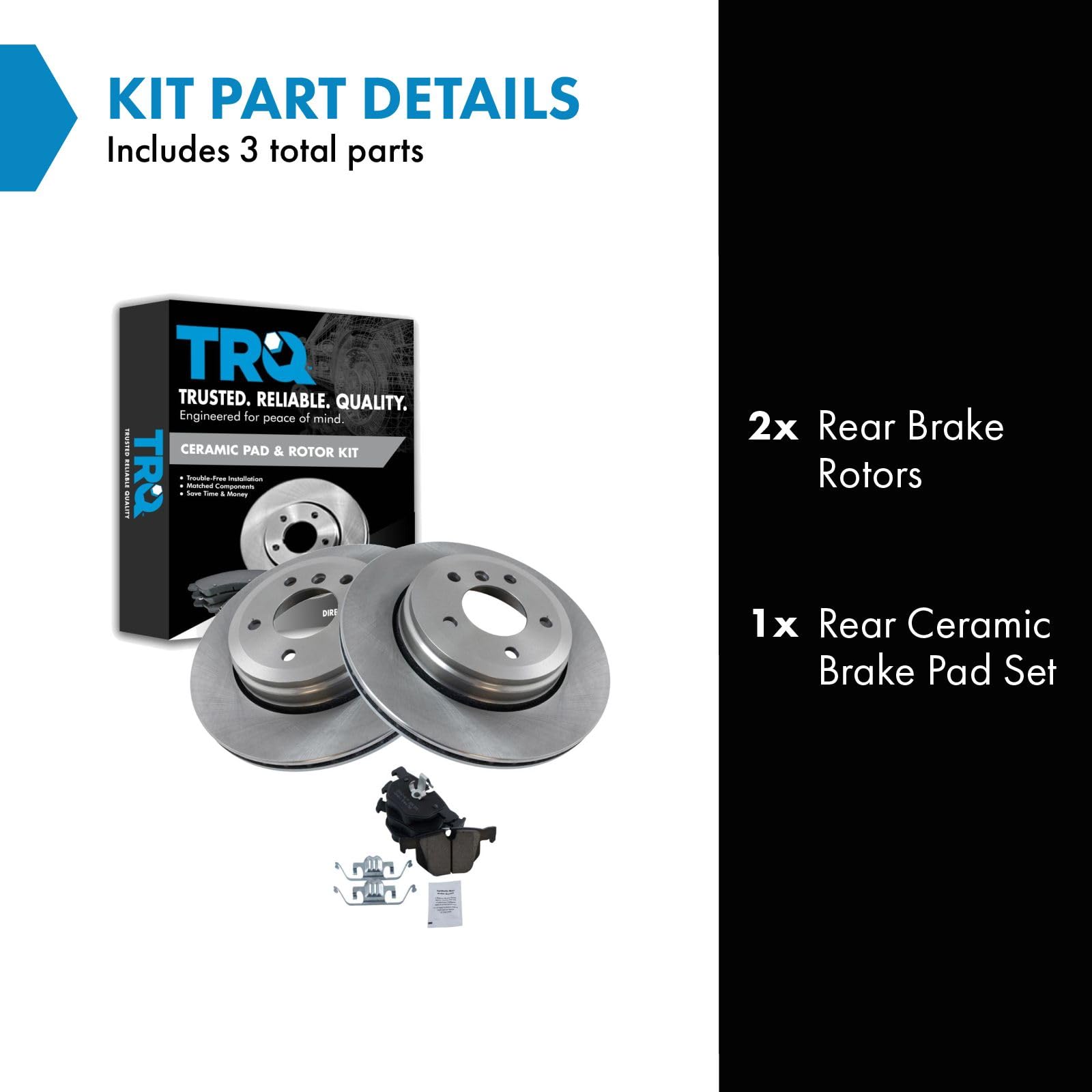 Trq Rear Brake Pad & Rotor Kit Brake Pads Brake Rotor Ceramic Compatible With 2004-2007 Bmw 525I 2008-2010 528I 530I