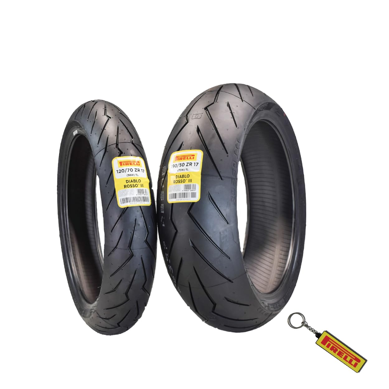 Pirelli Diablo Rosso Iii 120/70 Zr17 Front & 180/55 Zr17 Rear Motorcycle Tires With Keychain 120/70-17 180/55-17 (2 Pack)