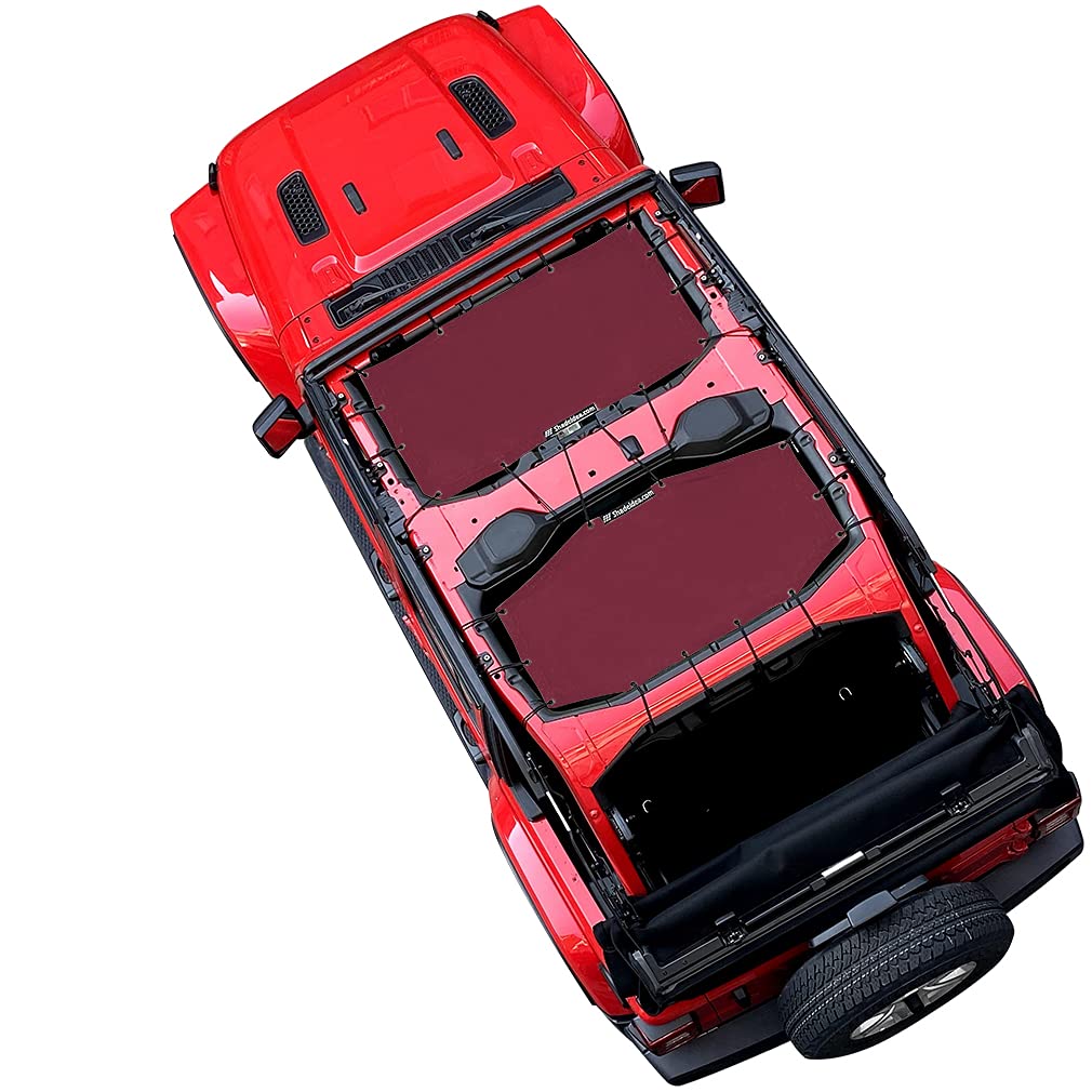 Shadeidea Sun Shade Top For Jeep Wrangler, Jl (2018-2023) 4 Door Top Sunshade, Front & Rear - Wine Red Jlu Mesh Screen Cover, Uv