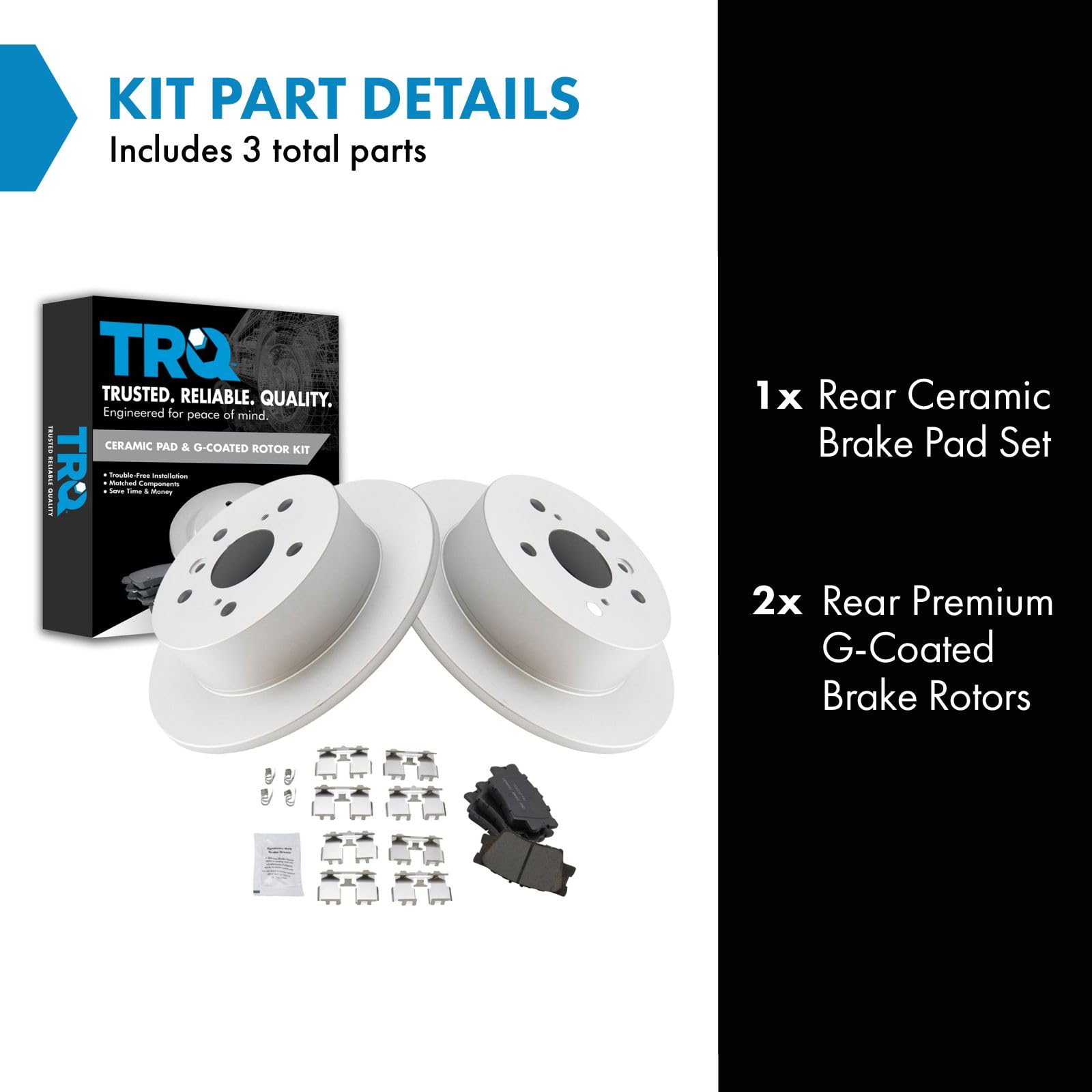 Trq Rear Brake Pad & Rotor Kit Brake Pads Brake Rotor Ceramic Solid Premium G-Coated Compatible With 2013-2018 Lexus Es300H Es35