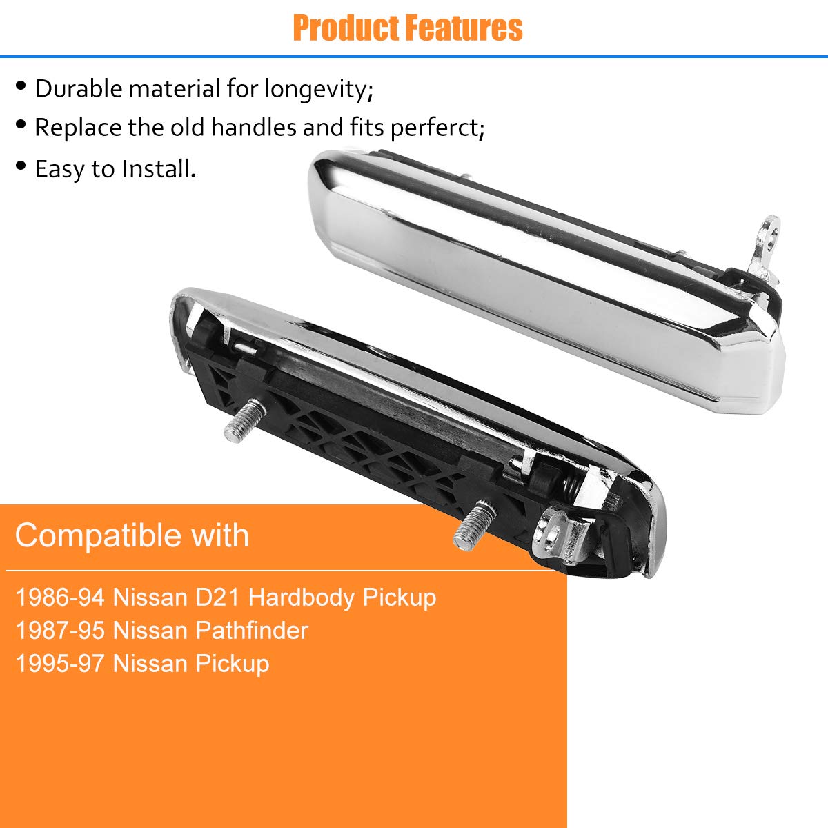Exterior Outside Door Handle Metal Chrome Front Rear Left Right Driver Passenger Side Replacement For Nissan D21 Pathfinder Pickup 1986-1994