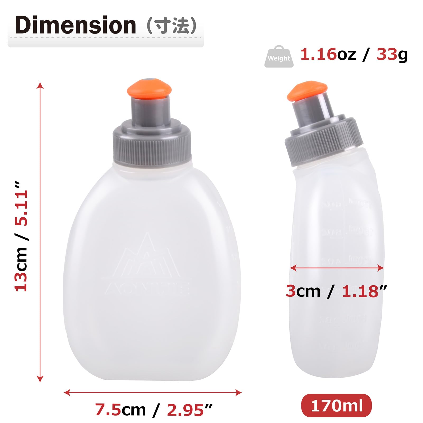 Azarxis Running Water Bottles Flask Bpa Free Leakproof Hydration Vest Packs Waist Belt Replacement For Triathlon Marathon Hiking Cycling Climbing Jogging Runner (170Ml / 5.7Oz - 2 Pack)