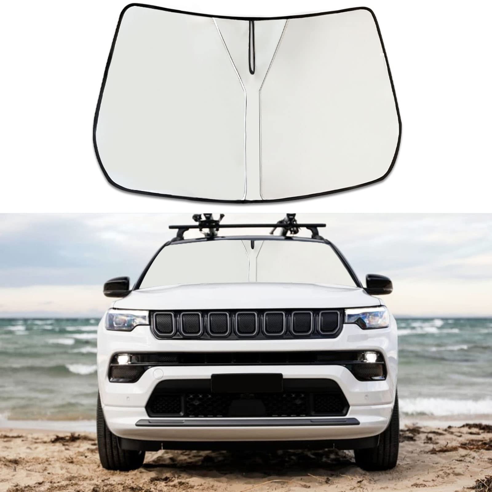 Moricere Upgrade Windshield Sun Shade For Jeep Compass 2017-2023, Foldable Windshield Sun Visor Blocks Uv Rays