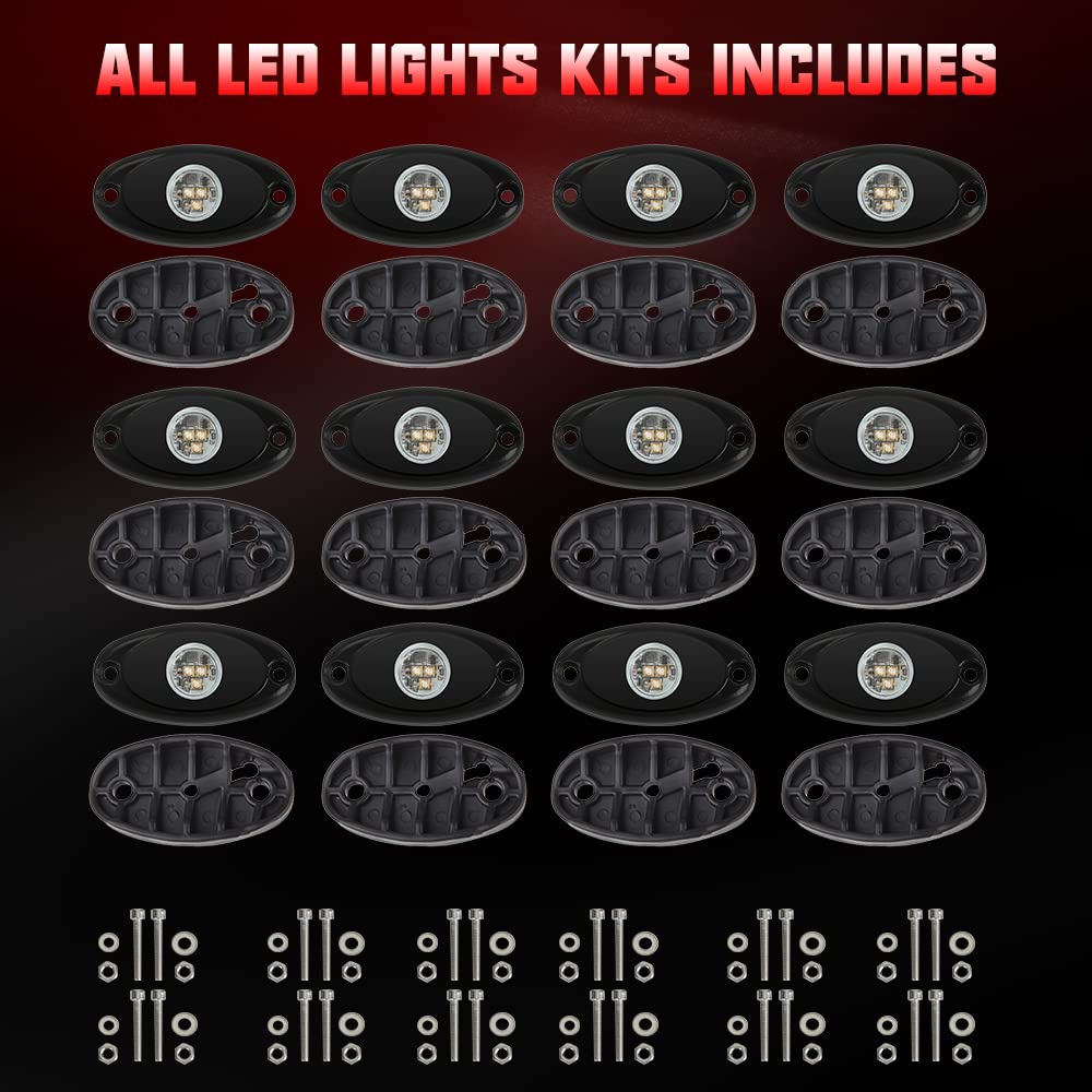 Sunpie 12 Pods Red Rock Lights Kits For Off Road Truck Car Atv Suv Motorcycle Under Body Glow Light Lamp Trail Fender Lighting,