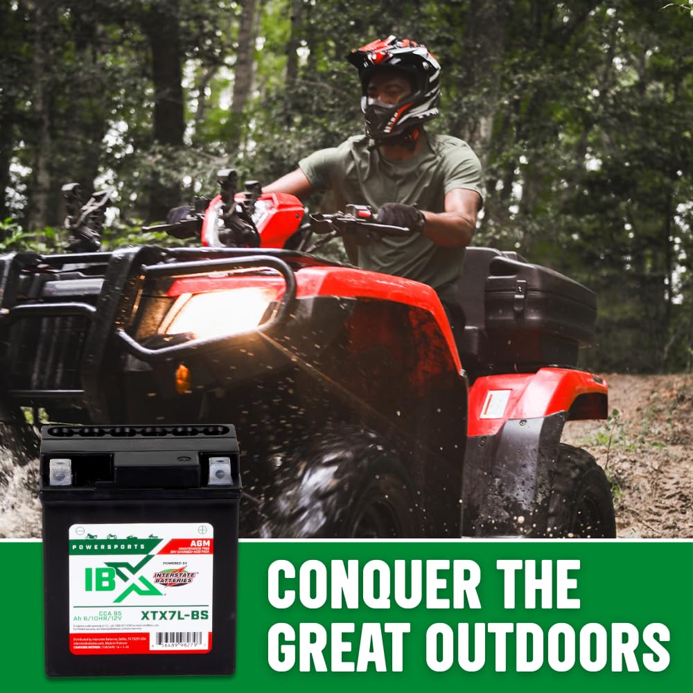 Interstate Batteries Ytx7L-Bs 12V 6Ah Powersports Battery 85Cca Agm Rechargeable Replacement For Honda, Suzuki, Piaggio Motorcyc