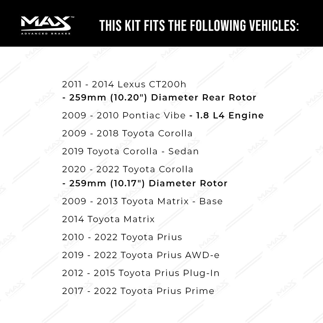 Max Advanced Brakes Rear Brake Kit For 2009-2021 Toyota Corolla Matrix Prius Pontiac Vibe Lexus Ct200H Replacement Drilled Slotted Black Coated Disc Brake Rotors And Ceramic Brake Pads