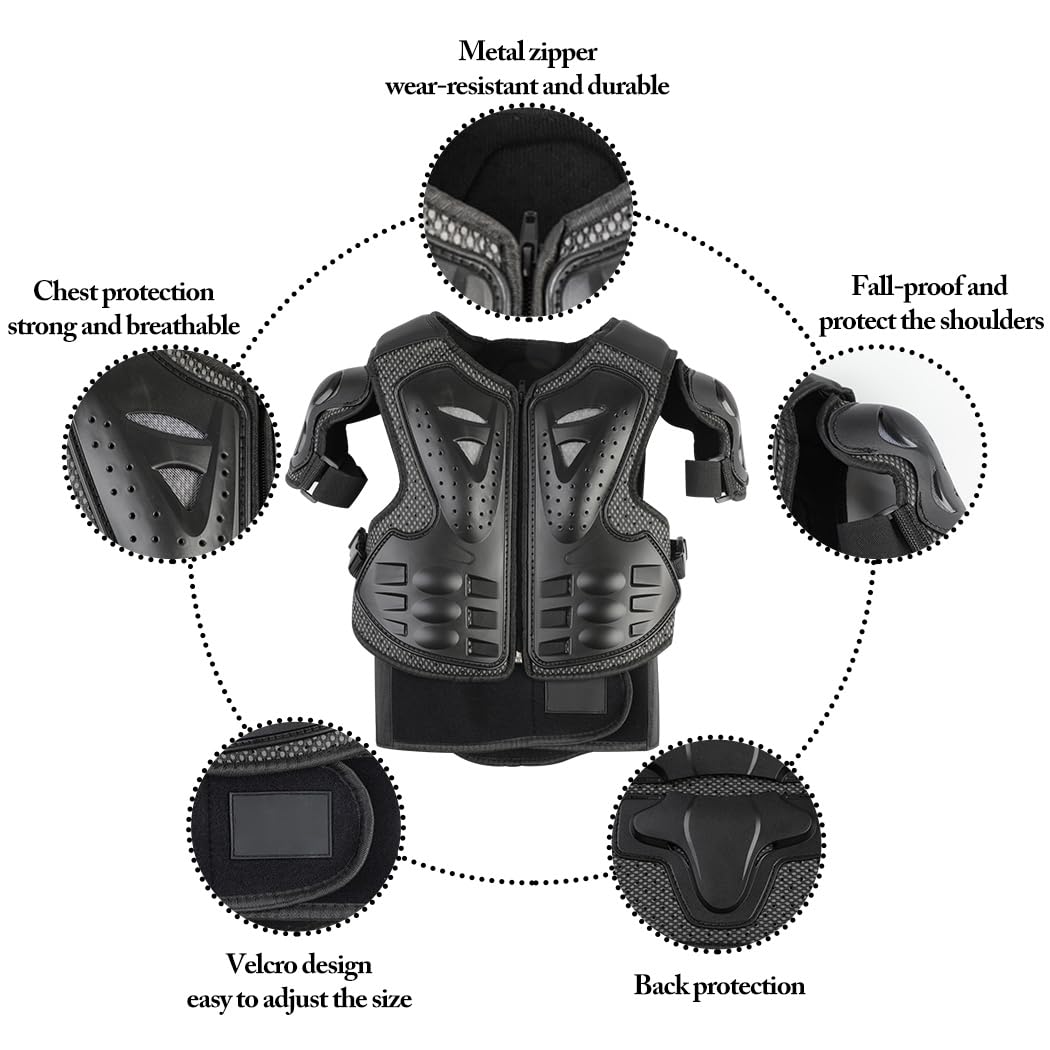 Youth Dirt Bike Gear, Justdolife 5 Pcs Motorcycle Armbor Protection Jacket, Kids Motorcycle Armor With Knee Pads Elbow Pads Ches