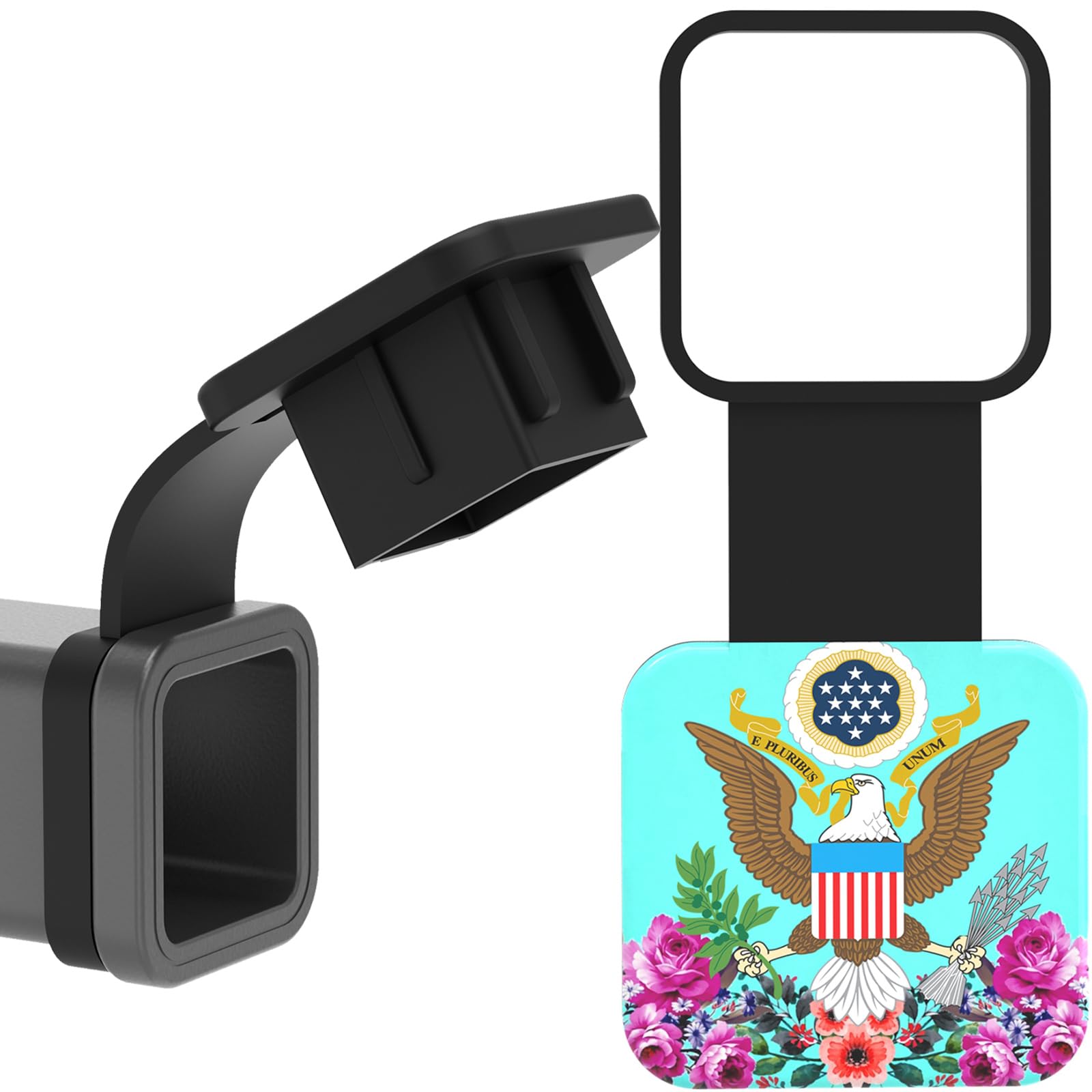 CHUANJI 2 Inch American Flag Flowers Trailer Hitch Cover,2 Rubber Receiver Tube Hitch, Funny Truck Hitch Covers Receivers Plug