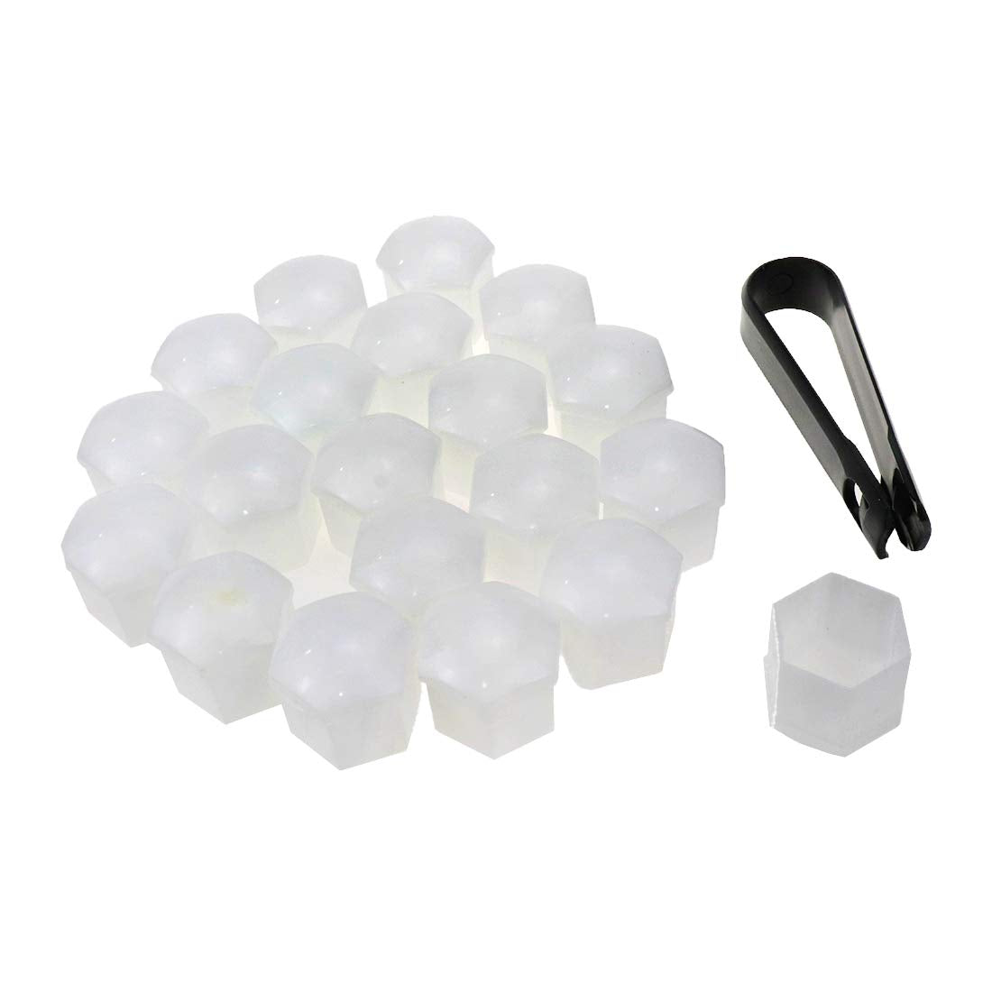Modengzhe 20 Pcs Plastic Car Wheel Nut Lug Covers, 19Mm Inner Hex Width Car Wheel Bolt Dust Cap With Removal Clip, White