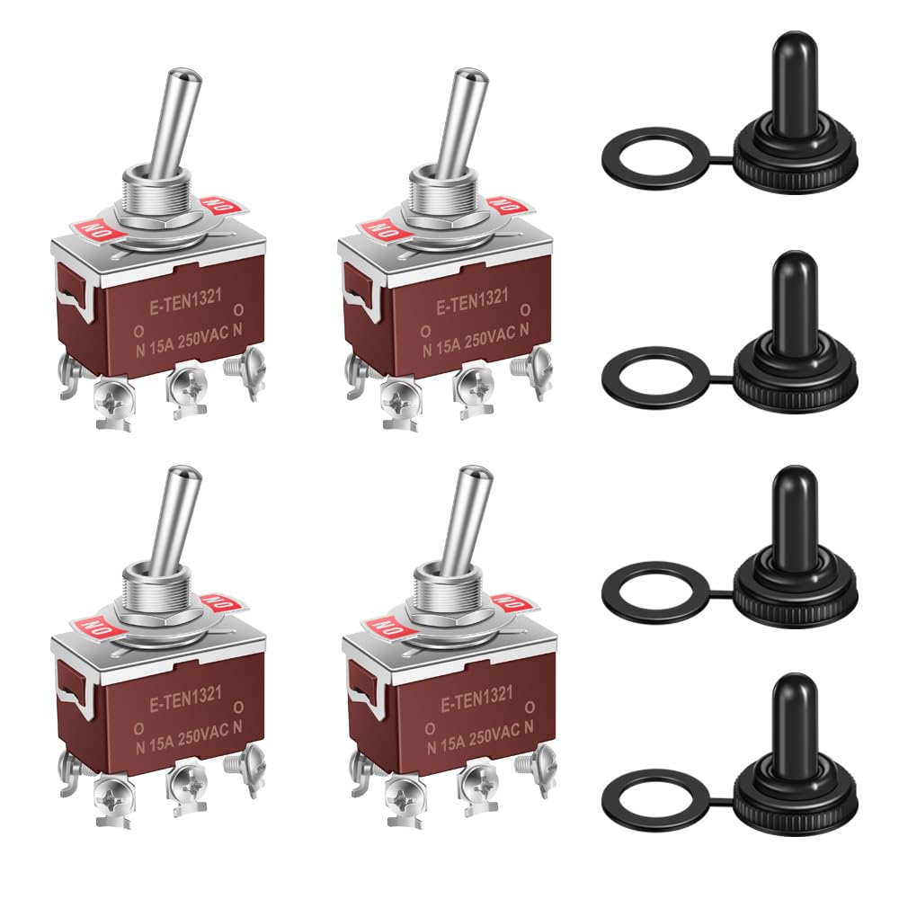 Cnaodun Waterproof Toggle Switch On-On 30A 12Vdc/15A 250Vac 6 Pin 2 Position Marine Dpdt Switch With Weatherproof Boot Cap Cover