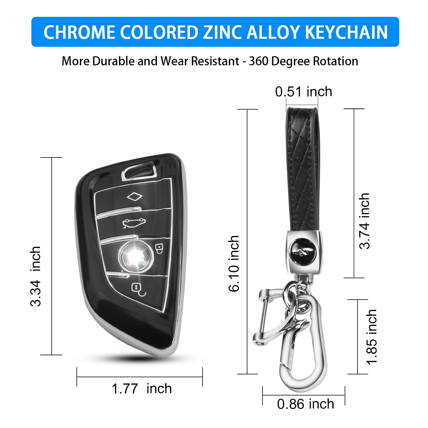 Qbuc For Bmw Key Fob Cover With Leather Keychain,For Bmw 2 5 6 7 Series X1 X2 X3 X5 X6 X7 Premium Soft Tpu Key Fob Holder (1-Bla