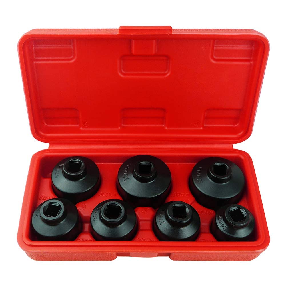 7-Piece Oil Filter Socket Set Includes 24Mm,27Mm,29Mm,30Mm,32Mm,36Mm,38Mm. Cap Wrench Tool Kit Compatible With Mercedes Benz, Vw