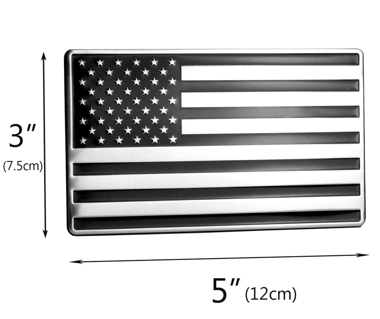 Usa American Embossed Stainless Steel Metal Flag 5''X3'' Black & Chrome