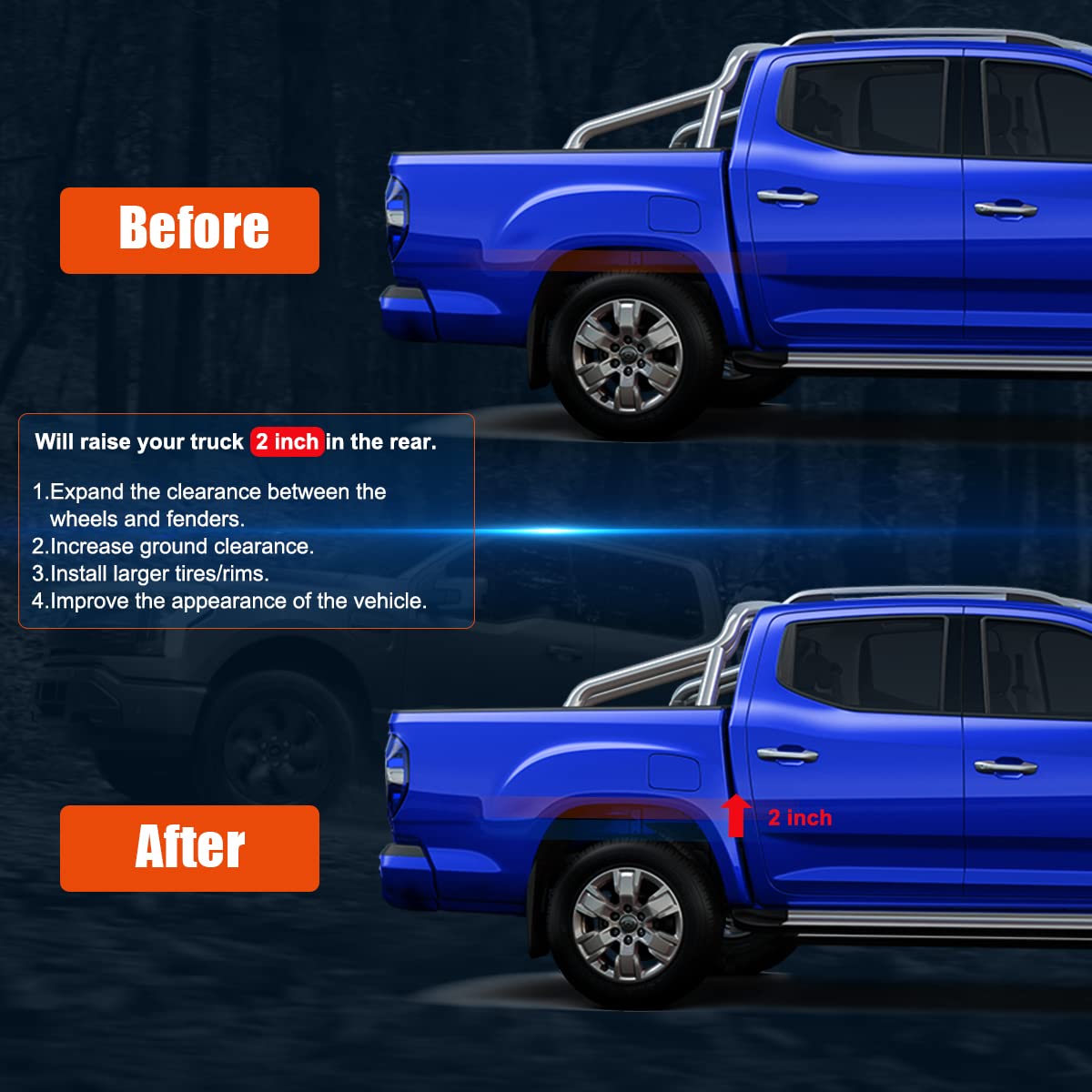 Gasupply 2'' Rear Leveling Lift Kits,Compatible With 2004-2020 Ford F150 2Wd 4Wd, 2 Inch Forged Aluminum Block With Extended U B