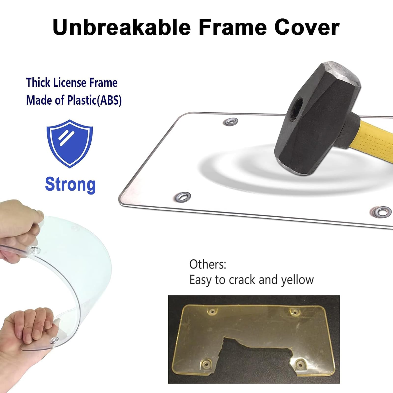 Aootf License Plate Covers- Clear Flat License Plate Protector, Unbreakable Transparent Protective Cover With Screws Caps, 2 Pac