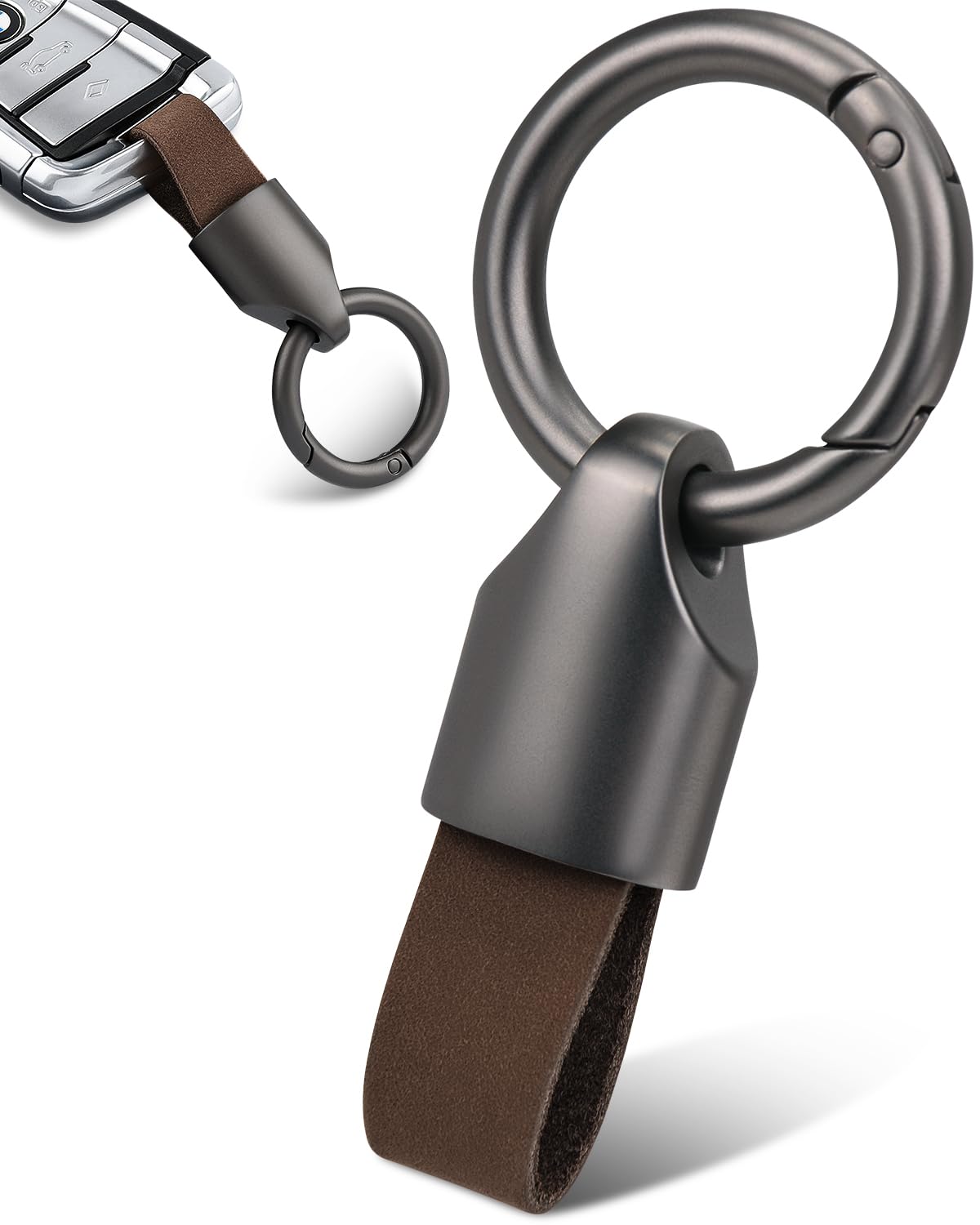 Whtawtaw Car Key Chain Ring Clip, Universal Leather Car Keychain Holder, Small Key Fob Accessory With Anti-Lost O-Ring Keyrings