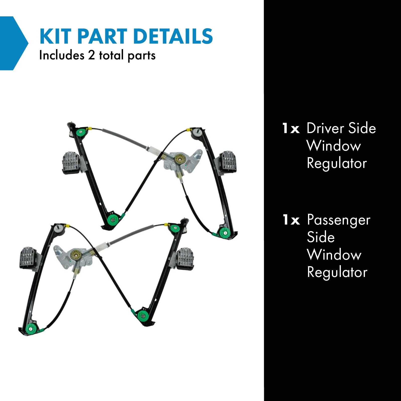 Trq Driver & Passenger Side Power Window Regulator Set Compatible With 2005-2009 Ford Mustang