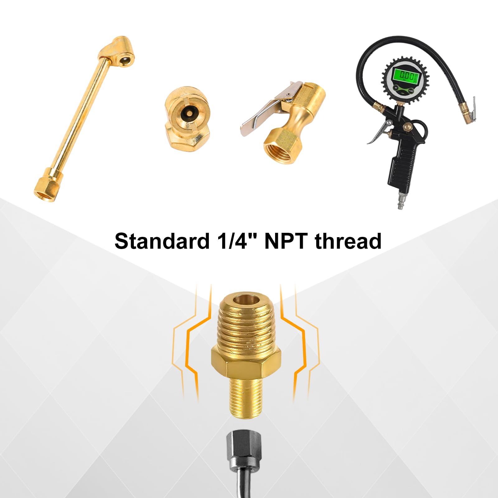 Nqeuepn 2Pcs Brass Air Inflator Adapter, 1/4'' Npt (M) To Standard Valve For Schrader (M) Tire Inflator Connector For Auto Tyre