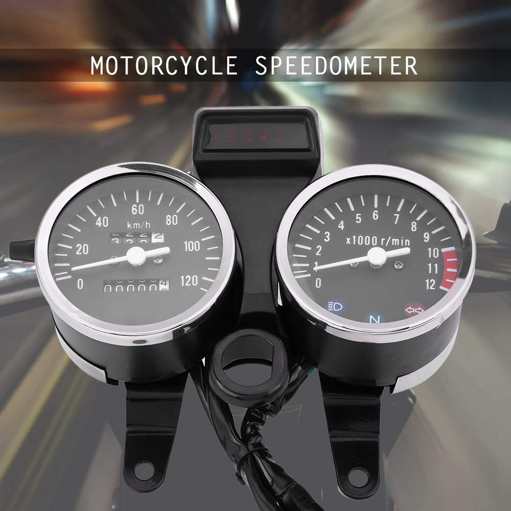 Motorcycle Speedometer, LED Motorcycle Modified Accessories Speedometer Odometer Tachometer with Bracket for Suzuki GN125
