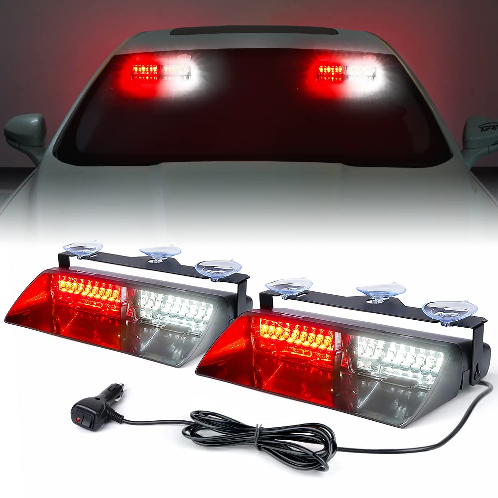 Xprite Led Dual Windshield Strobe Flashing Lights W/Suction Cups, Deck Dash Visor Emergency Hazard Safety Warning Traffic Light