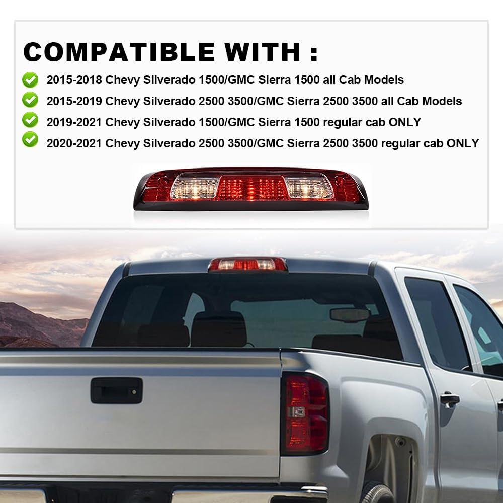 Cheda Rear High Mount 3Rd Third Brake Light Compatible With Chevy Silverado/Gmc Sierra 1500 2500 3500 2015-2021 23509162 8490039