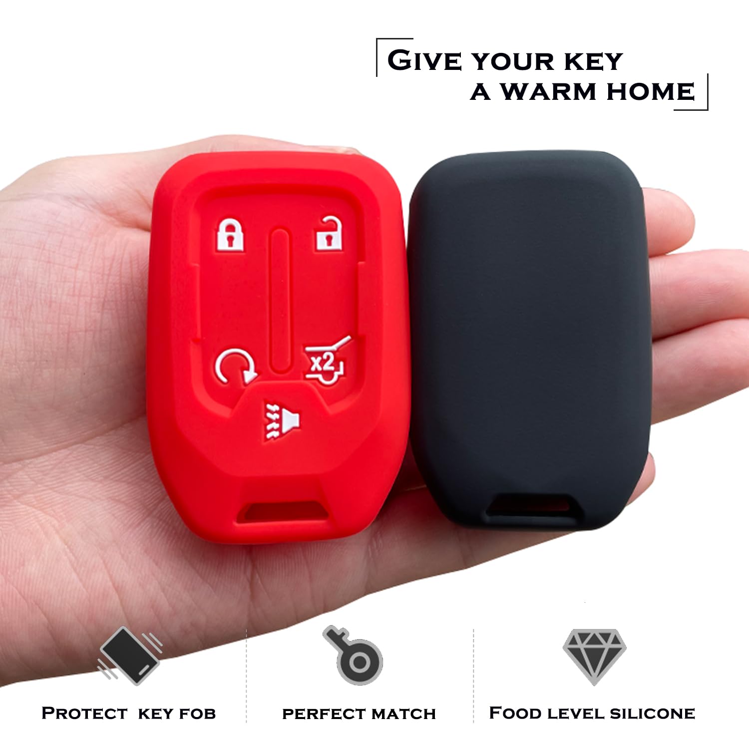 Tandrive Key Fob Cover For 2024-2017 Gmc Acadia Terrain Denali, Sierra Chevy Silverado, Silicone, Black And Red