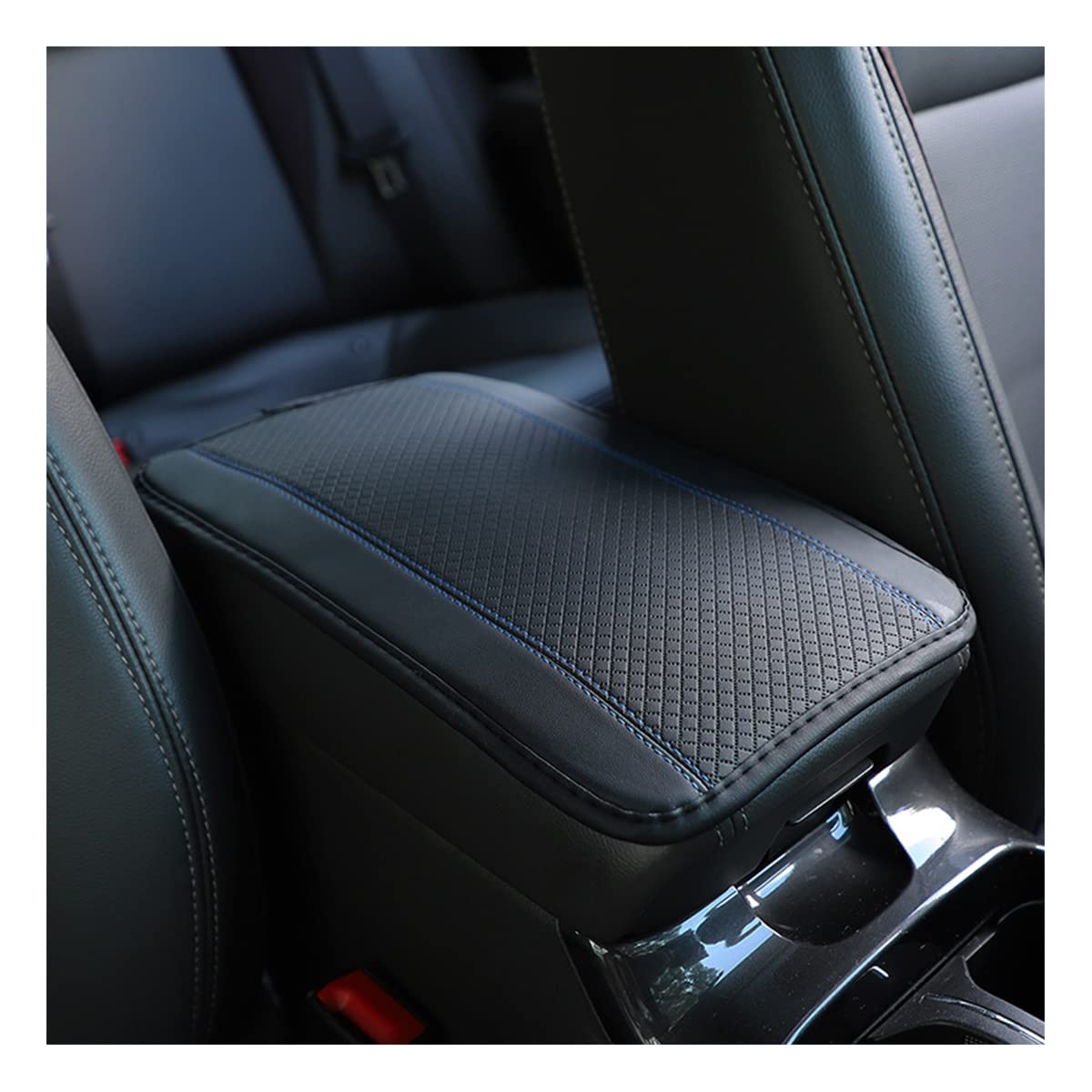 Ziciner Car Center Console Armrest Pad, Pu Leather Waterproof Auto Armrest Seat Box Cover Protector, Universal 12.59X 7.24 Inch Vehicles Interior Accessories For Most Car Suv (Black & Blue)