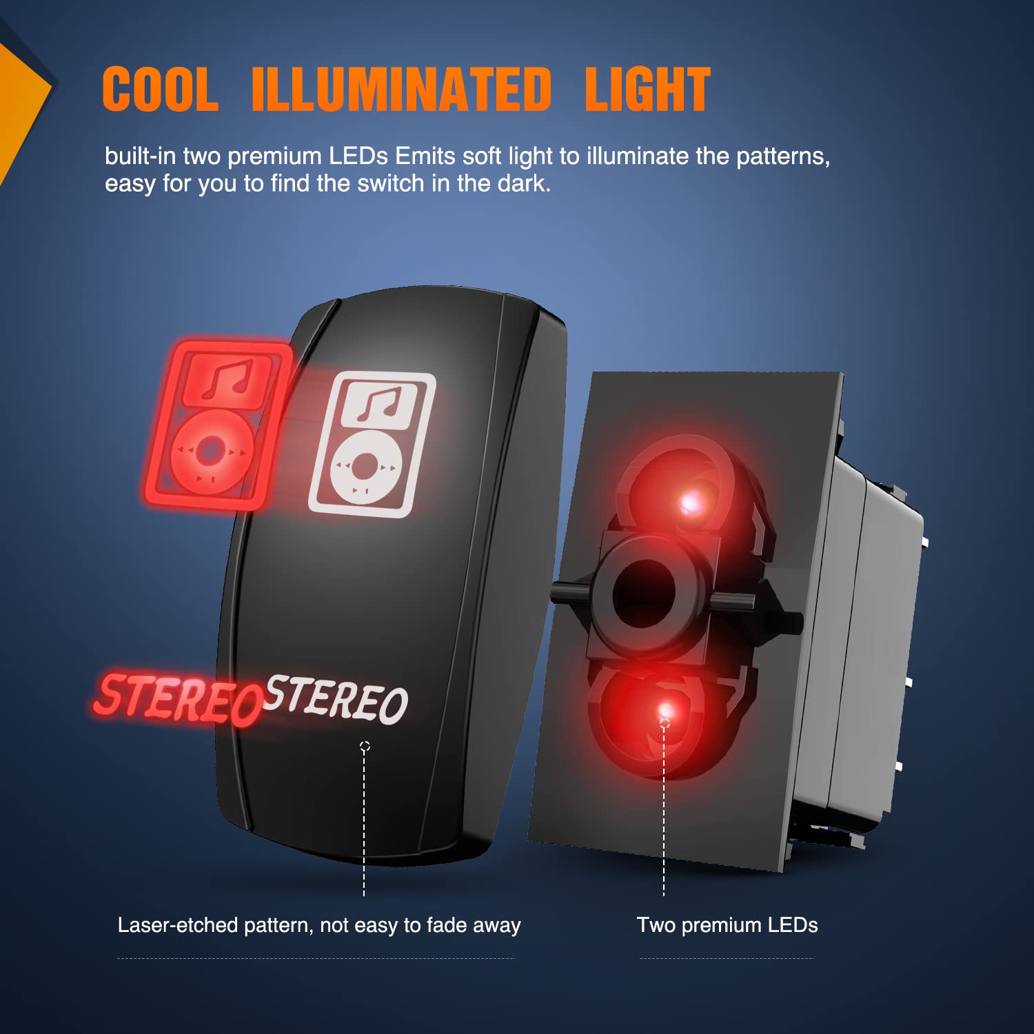 Nilight Stereo Rocker Switch Led Light Bar 5Pin Laser On Off SPST switches Red 20A/12V 10A/24V with Jumper Wires Set for Cars Tr