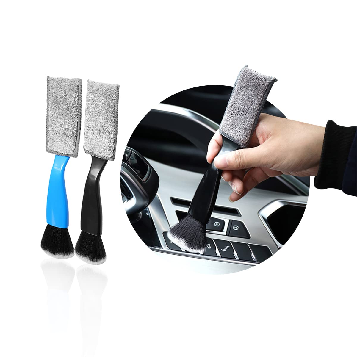 Ziciner 2 Pcs Double Head Brush For Car Clean, Soft Auto Interior Duster Detailing Brushes, Universal Vehicle Dashboard Screen, 