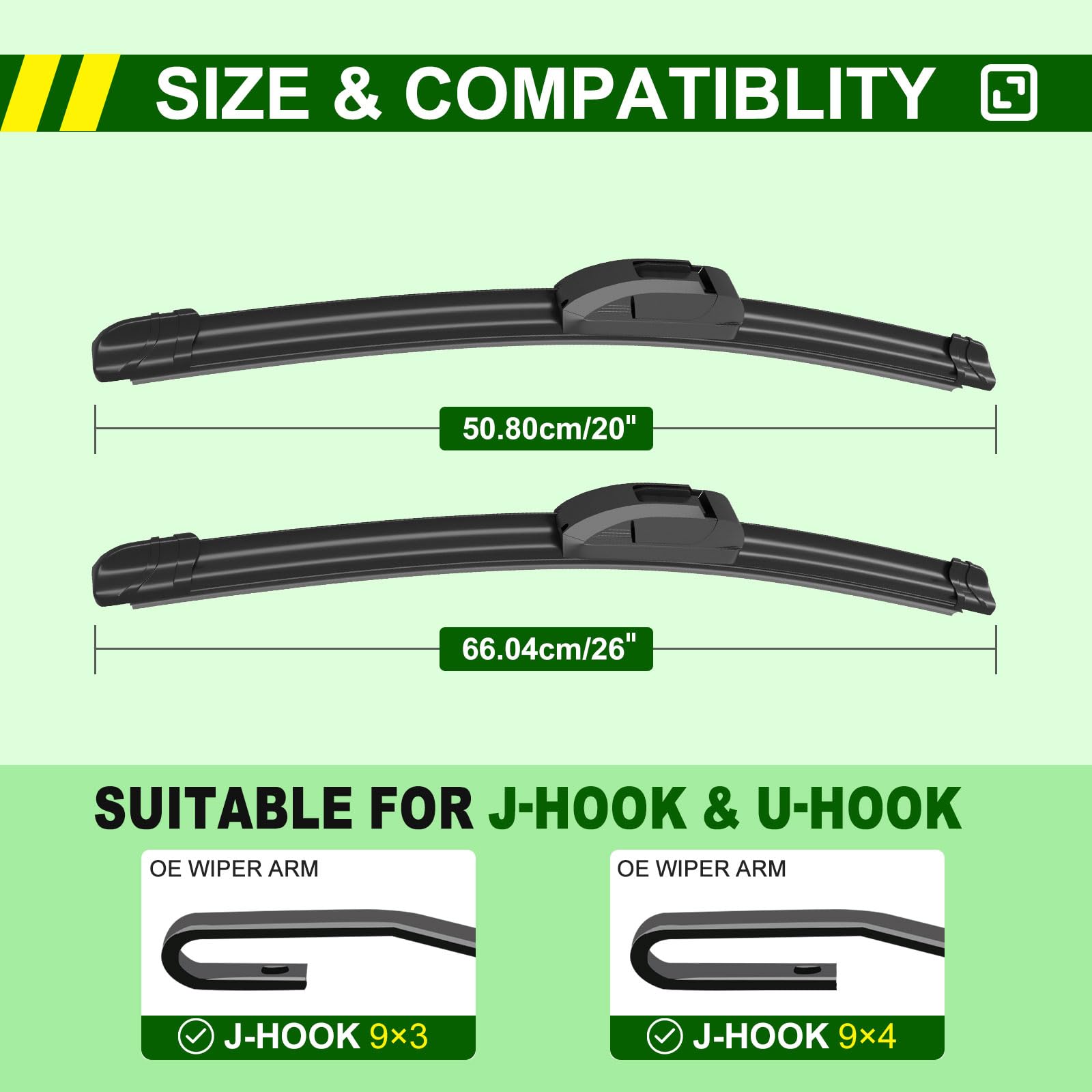 Zixmmo Quality 26In + 20In Premium All-Season Windshield Wiper Blades For Original Equipment Replacement(Set Of 2)