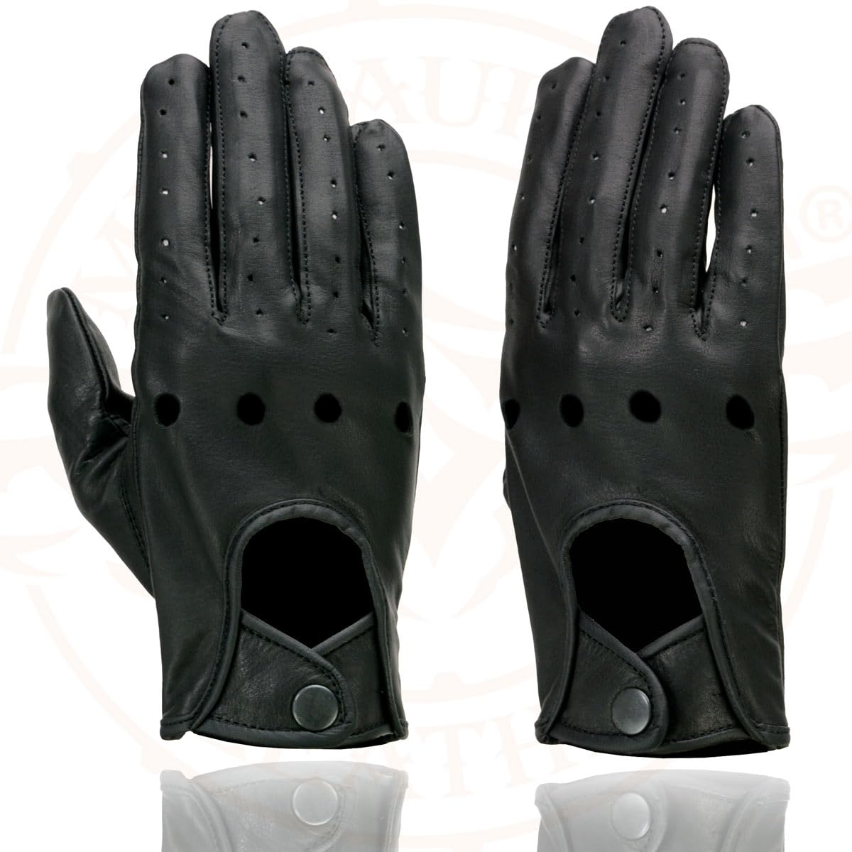 Milwaukee Leather SH729 Men's Black Perforated Leather Full Finger Motorcycle Hand Gloves W/Breathable Open Knuckle - Small