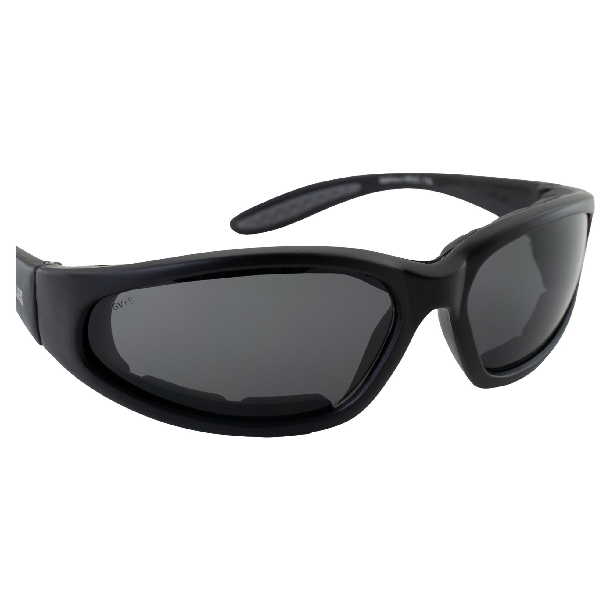 Gvhps1 Smoke Tint Lens Motorcycle Padded Glasses Sunglasses Nylon Black Frame Uv400 High Impact Protection Plus Storage Bag