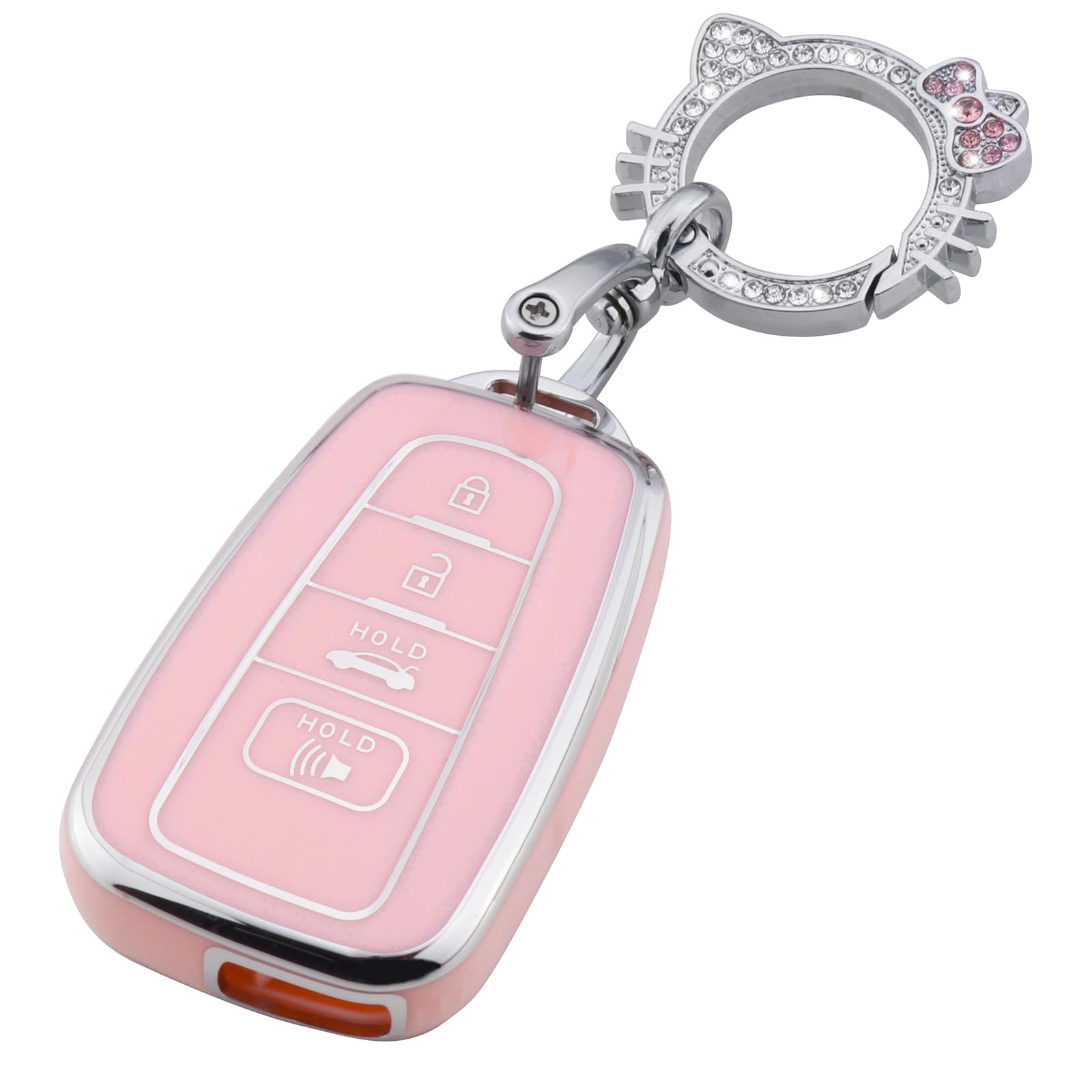 Pangpai Pink Key Fob Cover for Toyota, Soft TPU Key Case Protection with Bling Keychain Fit for 2018-2022 Camry RAV4 Highlander 
