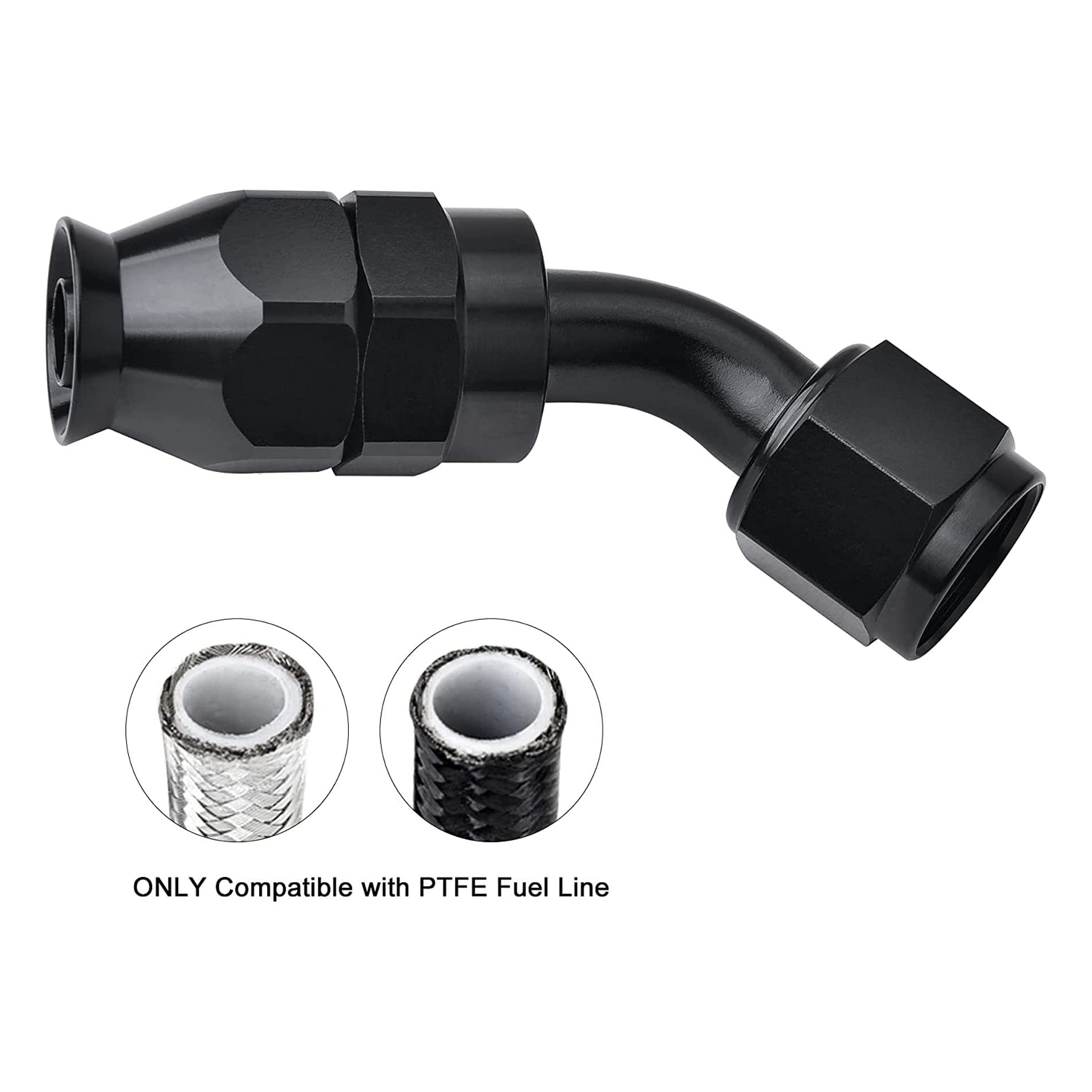 Evil Energy 6An Ptfe Hose End Fitting 45 Degree Black For Ptfe Hose Only 2Pcs