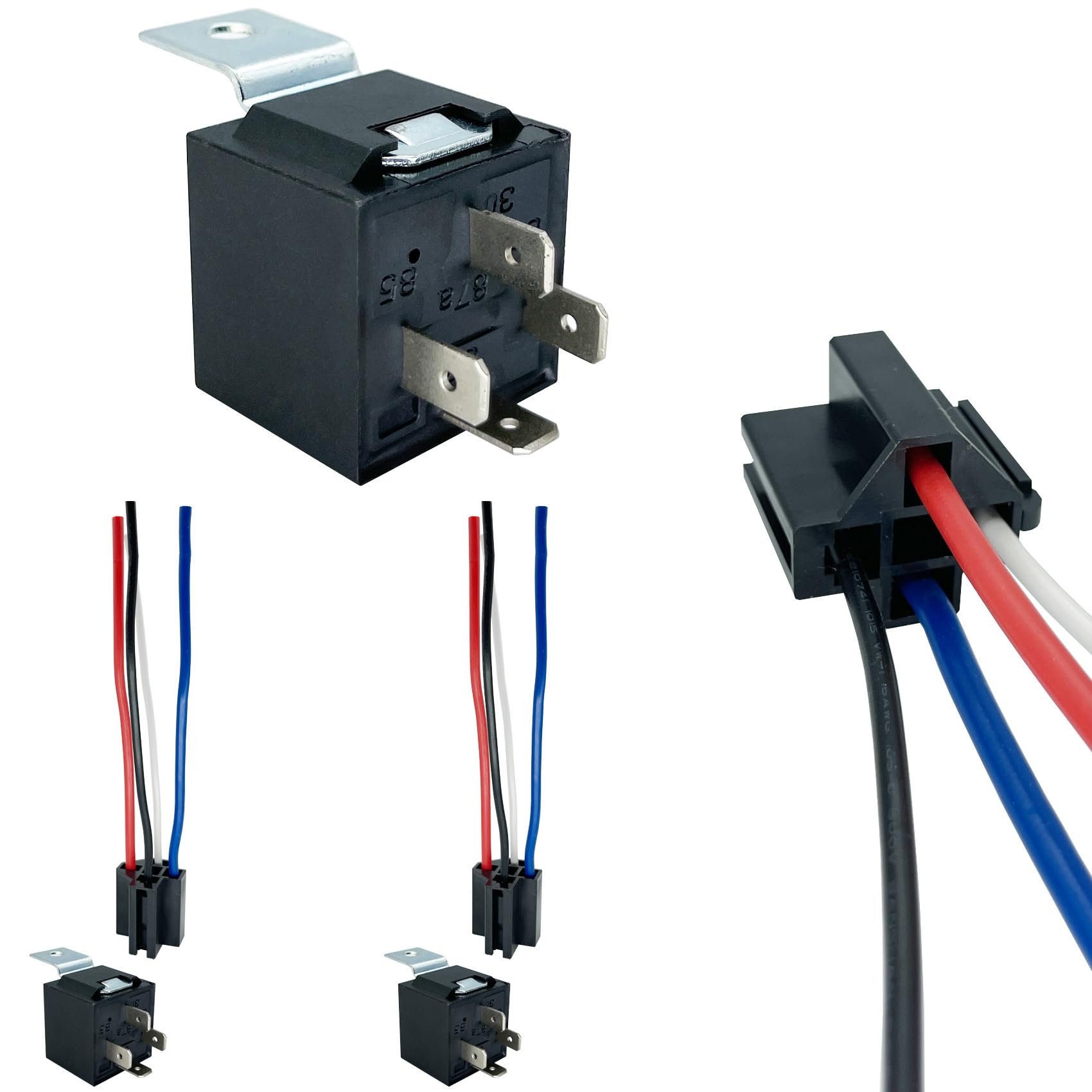 Irhapsody 4-Pin 40/30Amp 12V Relay Kit, Spst 12-Volt 2-Pack Automotive Relay, With Interlocking Harness Socket Holder And Heavy-