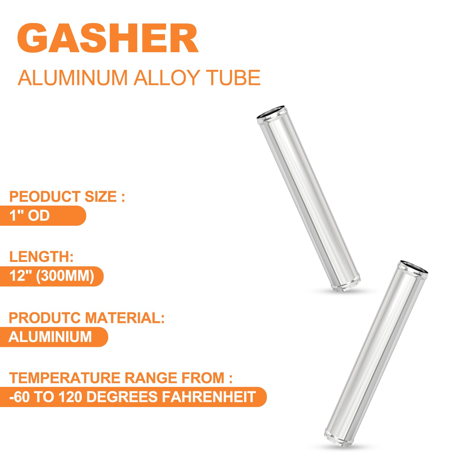 Gasher 1Pcs 12''(300Mm) Aluminum Alloy Tube Aluminum Straight 1''Od With Bead Roll, Intercooler Pipe For Intake And Cooling Syst