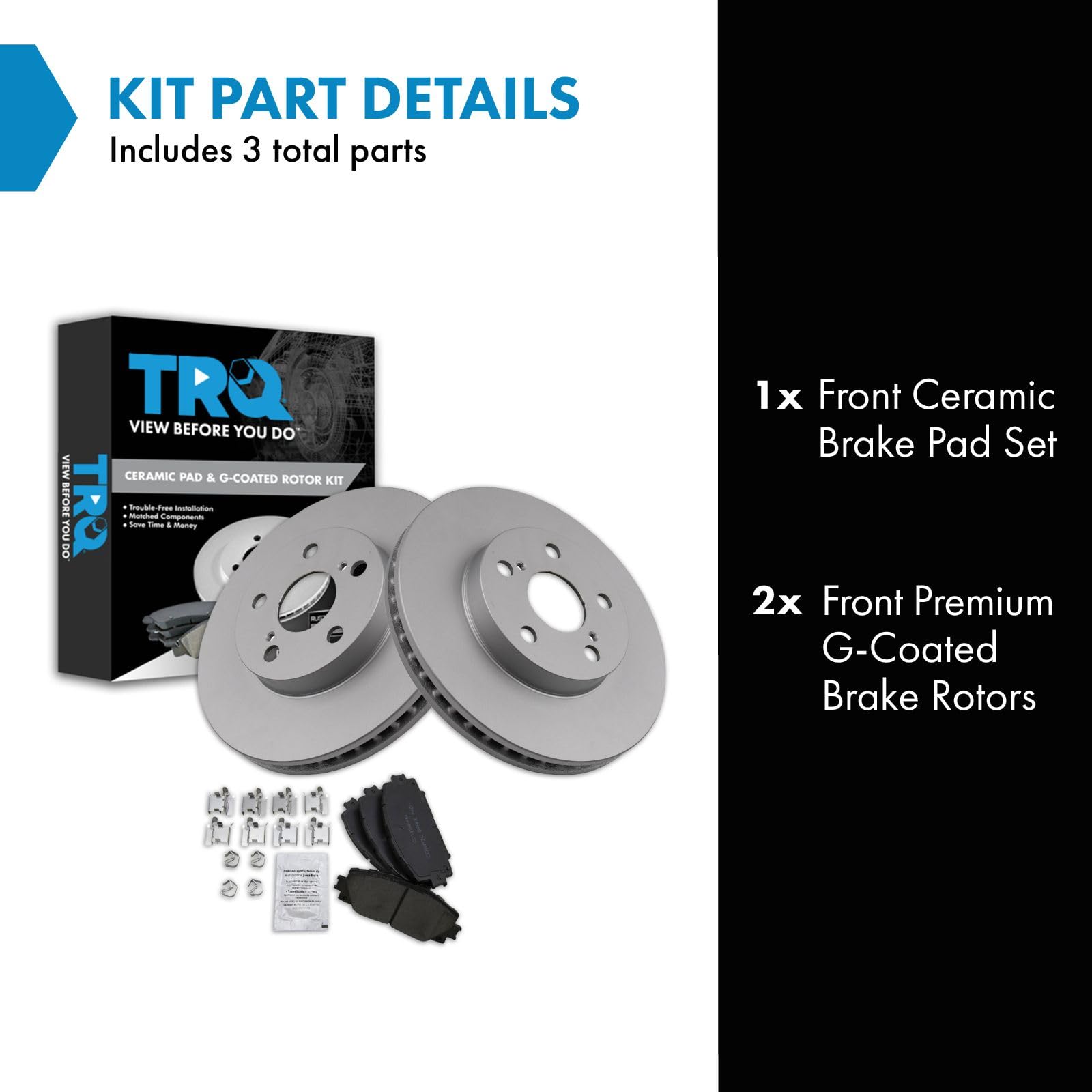 Trq Front Brake Pad & Rotor Kit Ceramic Premium G-Coated Compatible With 2011-2017 Lexus Ct200H 2010-2015 Toyota Prius 2012-2015