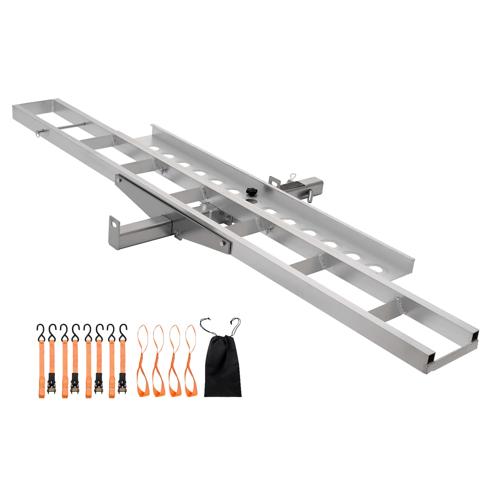 VEVOR Motorcycle Carrier, 400 lbs Capacity, Heavy Duty Aluminum Hitch Mount Rack with 47in Loading Ramp, Straps & Stabilizer, Sc