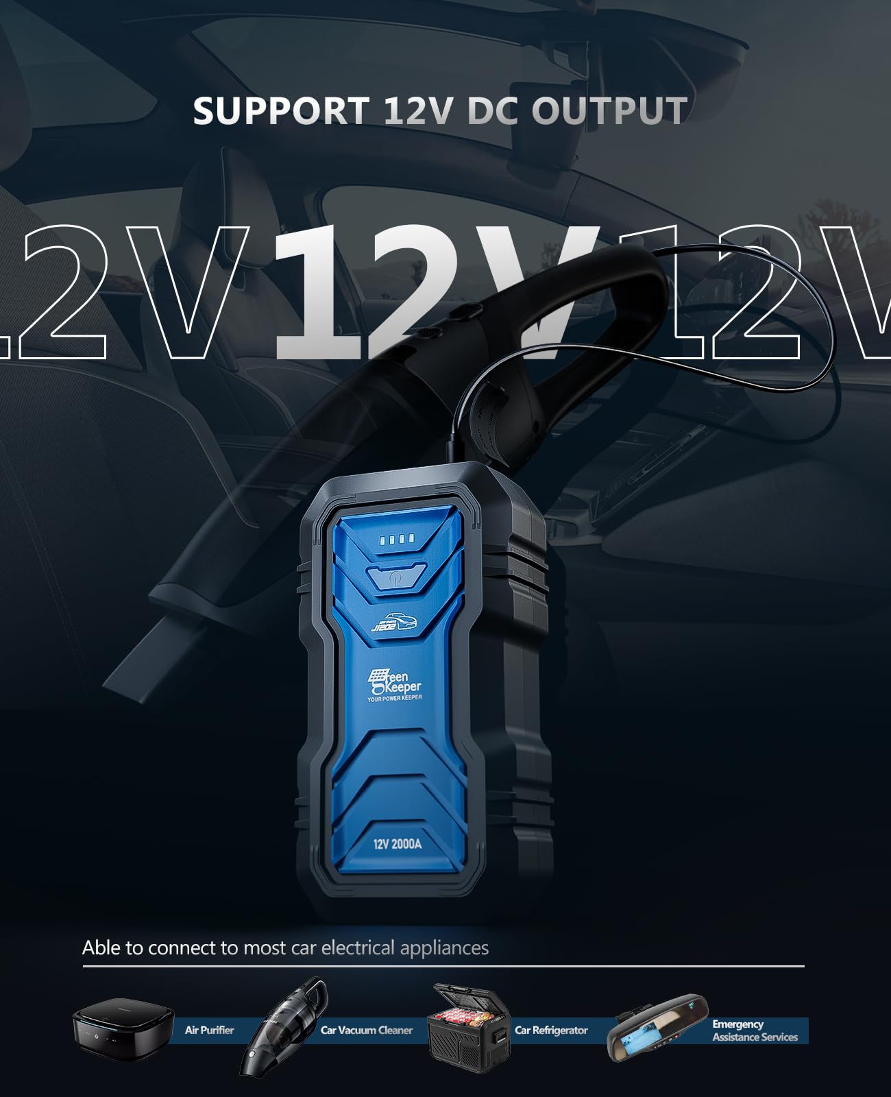 Portable Jump Starter 2000A Car Battery Jumper 12V Battery Jumper Starter For 7.0L Gas & 6.5L Diesel Jump Start Battery Pack Mul