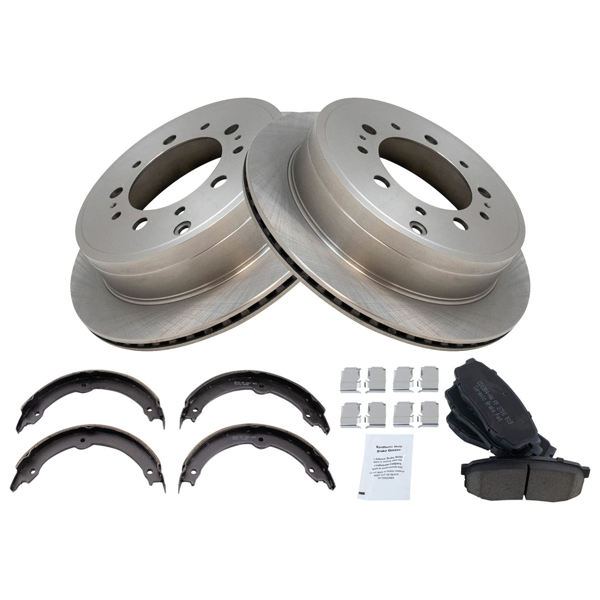 Trq Rear Brake Pad & Rotor Kit Brake Pads Brake Rotor Parking Brake Shoe Set Ceramic Compatible With 2008-2021 Lexus Lx570 Toyot