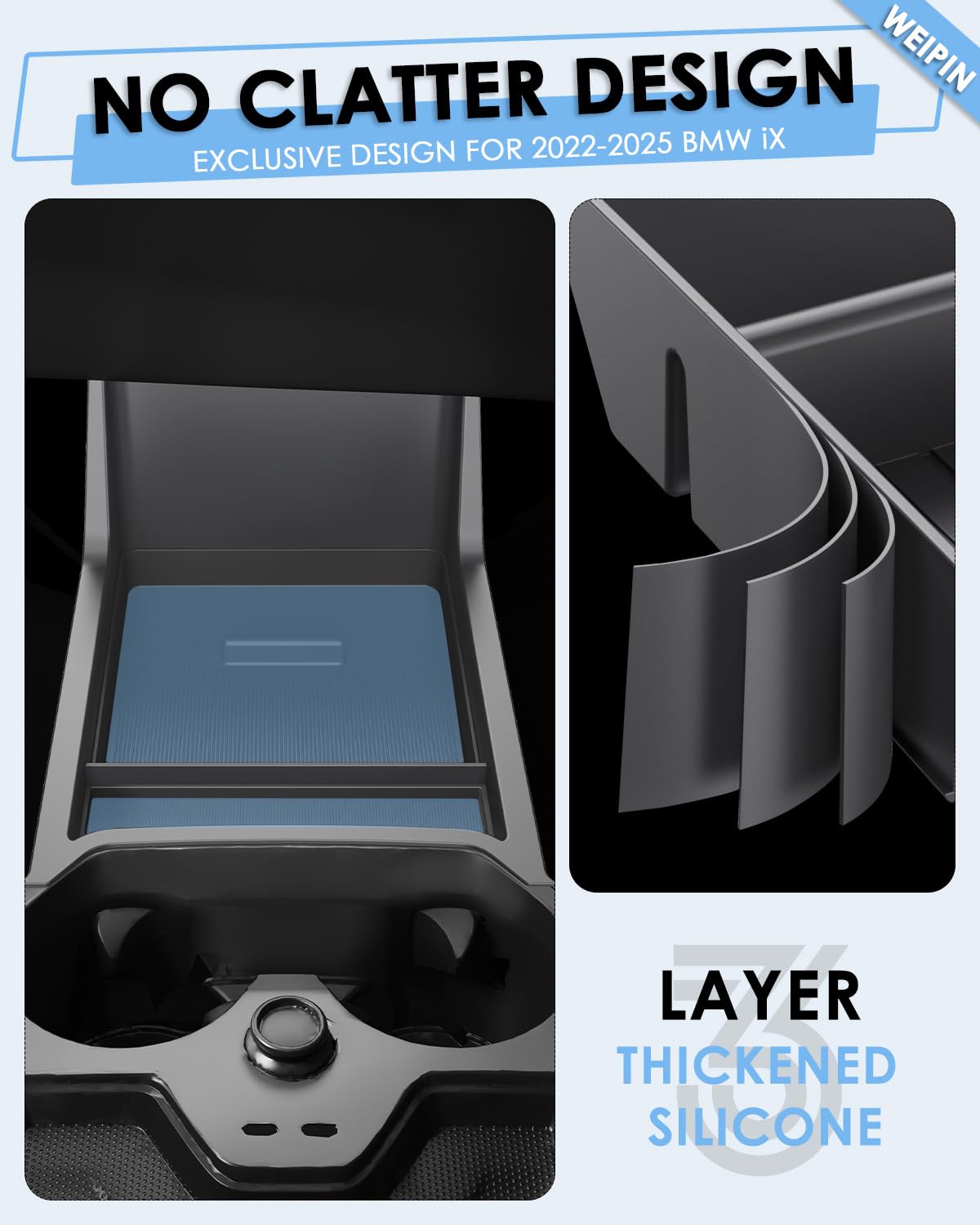 For BMW iX Lower Console Tray - Compatible with 2022-2025 BMW iX Center Console Organizer Tray [Car Food Tray] [2-Compartment][2