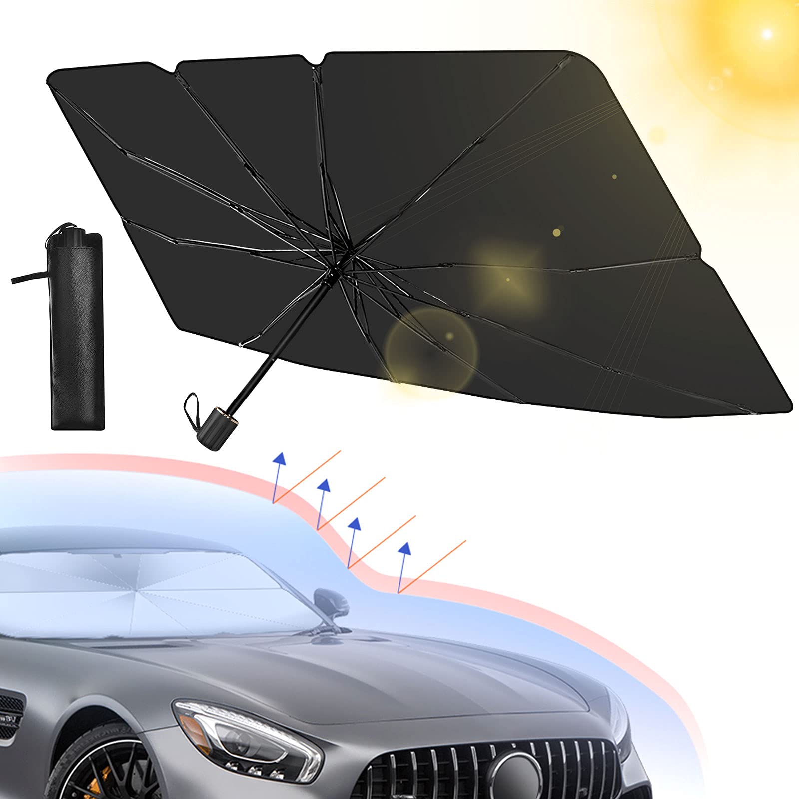 Sacstar Car Shade Front Windshield Sunshade Umbrella - Foldable Car Windshield Shade Fits Various Sizes (56'' X 30'')