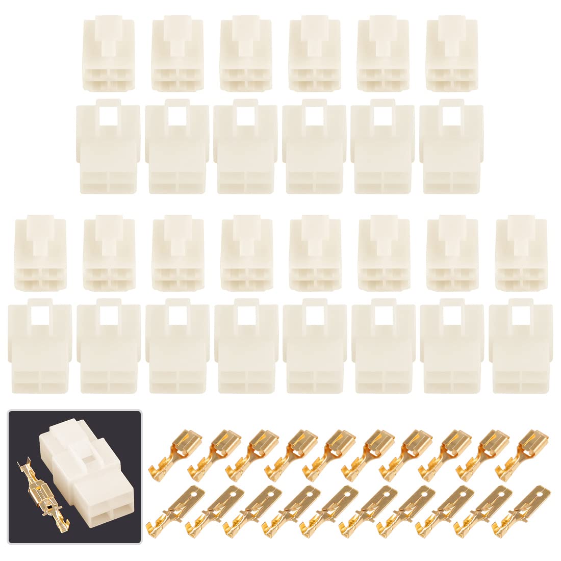 Glarks 300Pcs 6.3mm 4 Pin Way Electrical Automotive Wire Connector Male Female Socket Plug and Terminals Kit for Motorcycle, Bike, Car, Boats (30Set 6.3mm 4P)