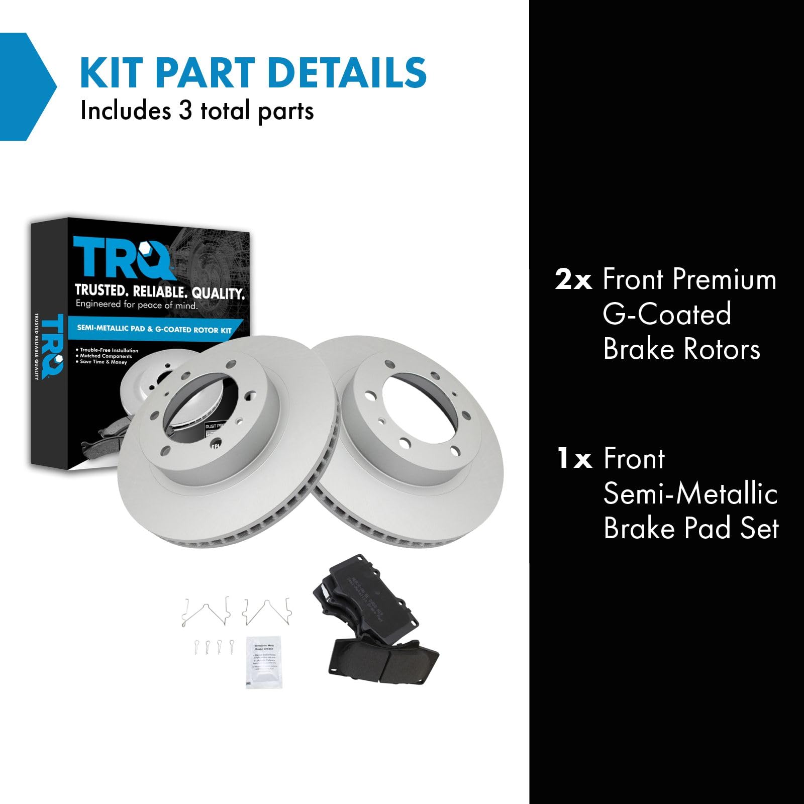 Trq Front Brake Pad & Rotor Kit Brake Pads Brake Rotor Semi-Metallic Vented Premium G-Coated Compatible With 2003-2009 Toyota 4R