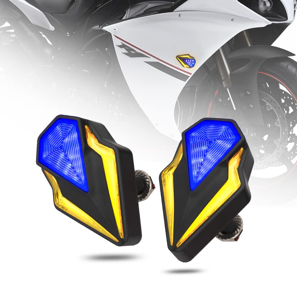 Flush Mount Turn Signals Motorcycle Led Sequential Blinkers 3 Wire Front Indicators Compatible With Yamaha Yzf R1 R3 R6 R6S Fj 09 Fz Mt 07 09 Honda Kawasaki Suzuki Bmw(Blue&Amber)