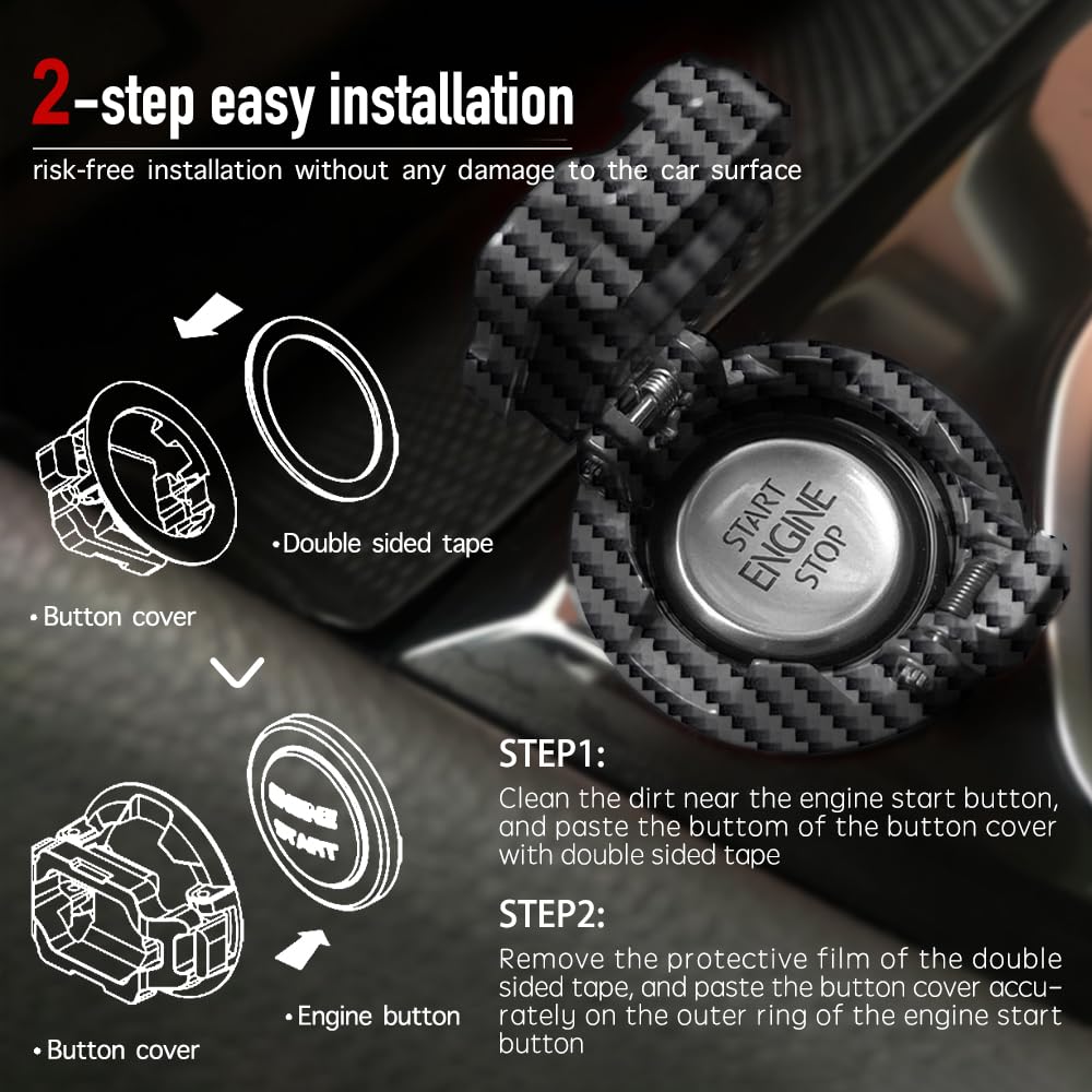???????????????? | Tybasthe Push Start Button Cover, Carbon Fiber Car Engine Start Stop Button Cover Protector, Cool Car Accesso